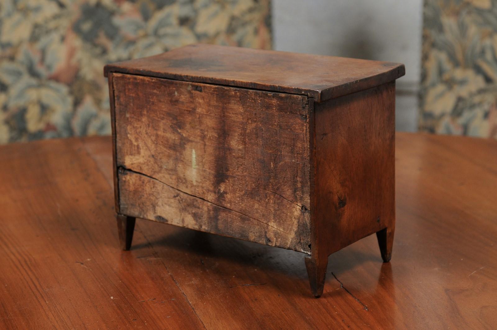 English 19th Century Miniature Walnut Chest with Two Drawers and Brown Patina 4