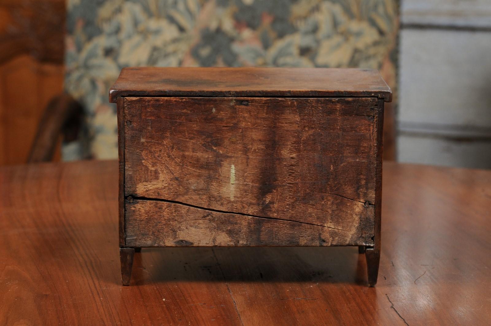 English 19th Century Miniature Walnut Chest with Two Drawers and Brown Patina 5