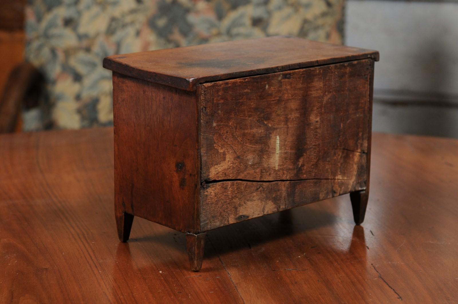 English 19th Century Miniature Walnut Chest with Two Drawers and Brown Patina 6