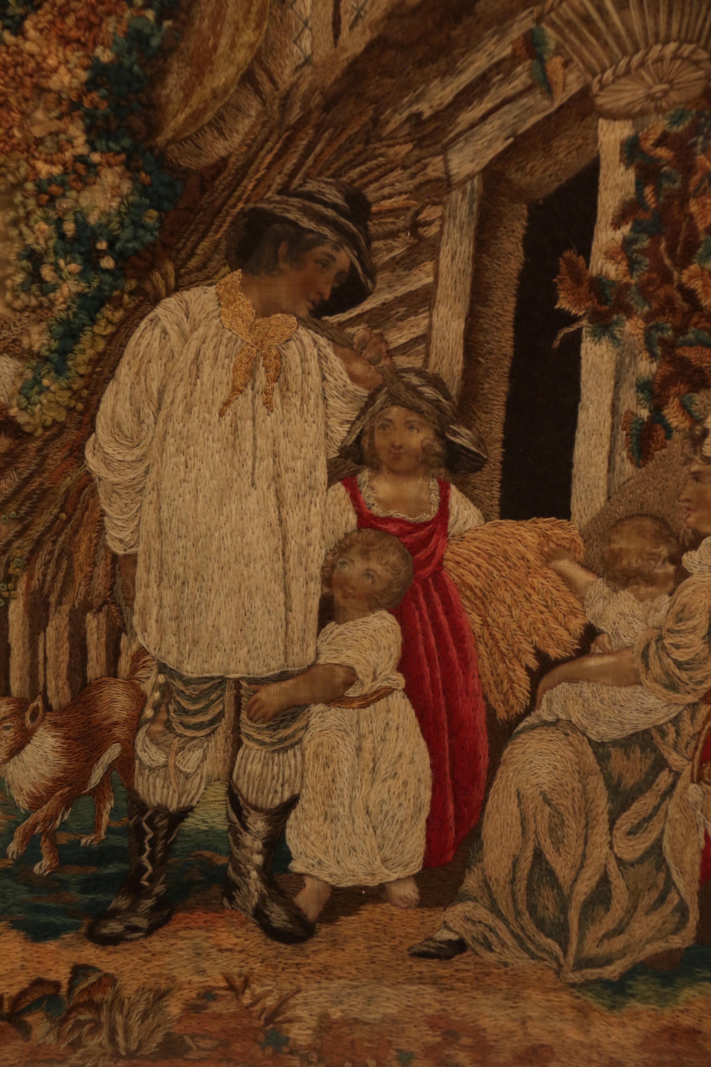 Tableau en soie peint à l'aiguille et à la main du 19e siècle, vers 1830 en vente 3