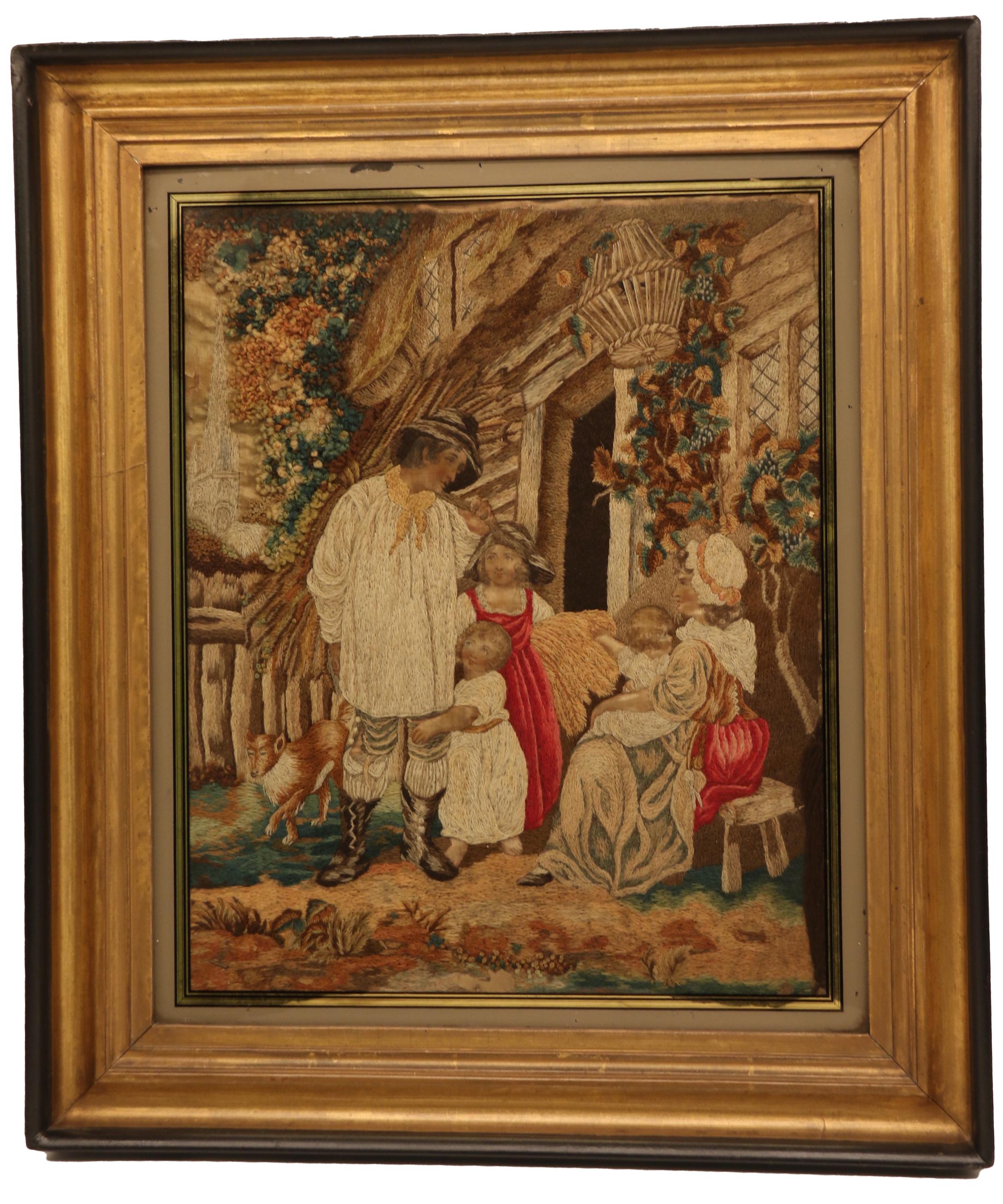 English 19th century needlework and hand painted silk picture, circa 1830 For Sale 13