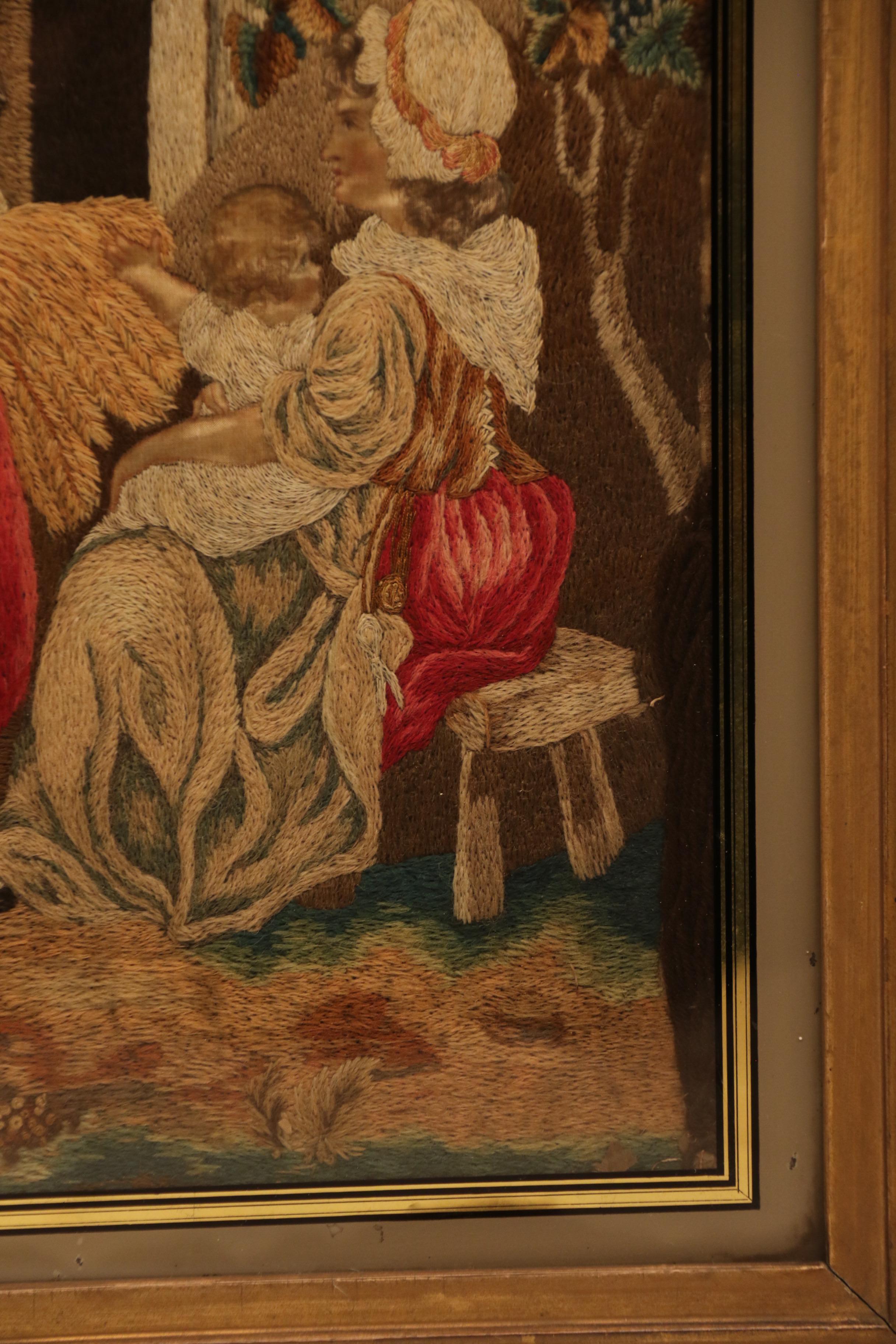 Broderie Tableau en soie peint à l'aiguille et à la main du 19e siècle, vers 1830 en vente
