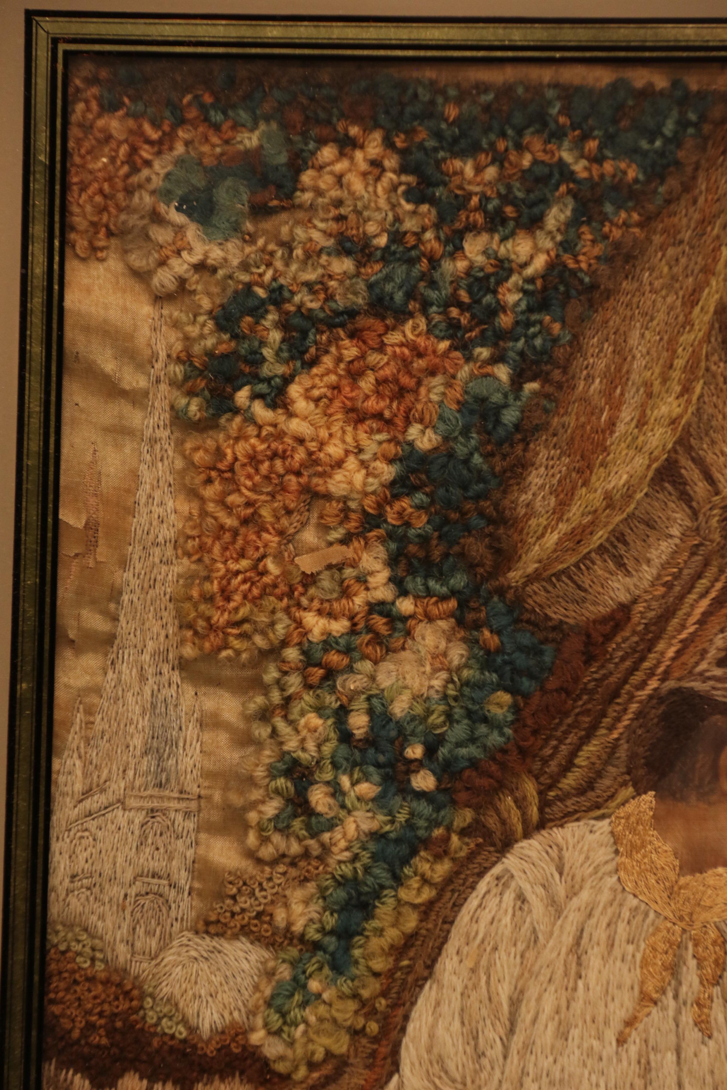 XIXe siècle Tableau en soie peint à l'aiguille et à la main du 19e siècle, vers 1830 en vente