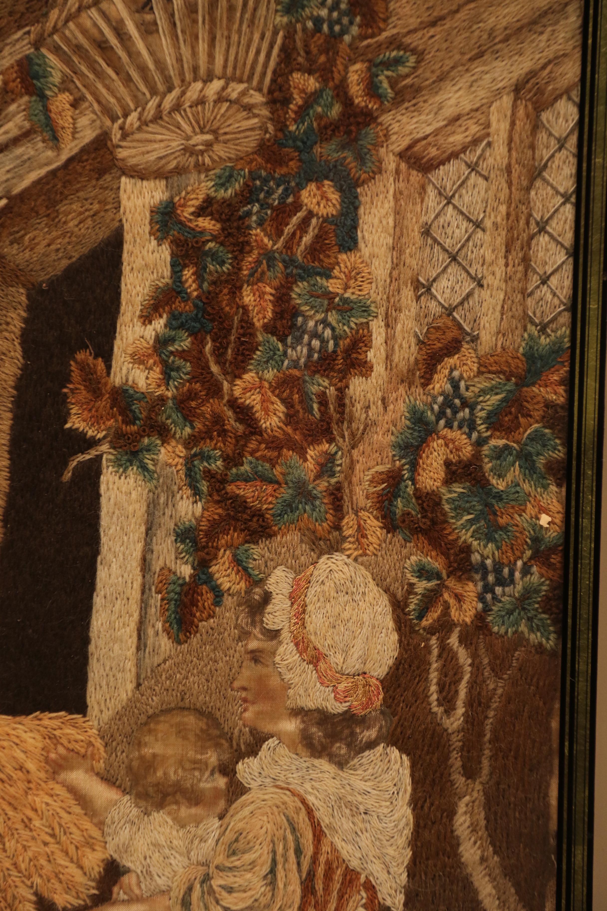 Tableau en soie peint à l'aiguille et à la main du 19e siècle, vers 1830 en vente 1