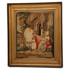 English 19th century needlework and hand painted silk picture, circa 1830