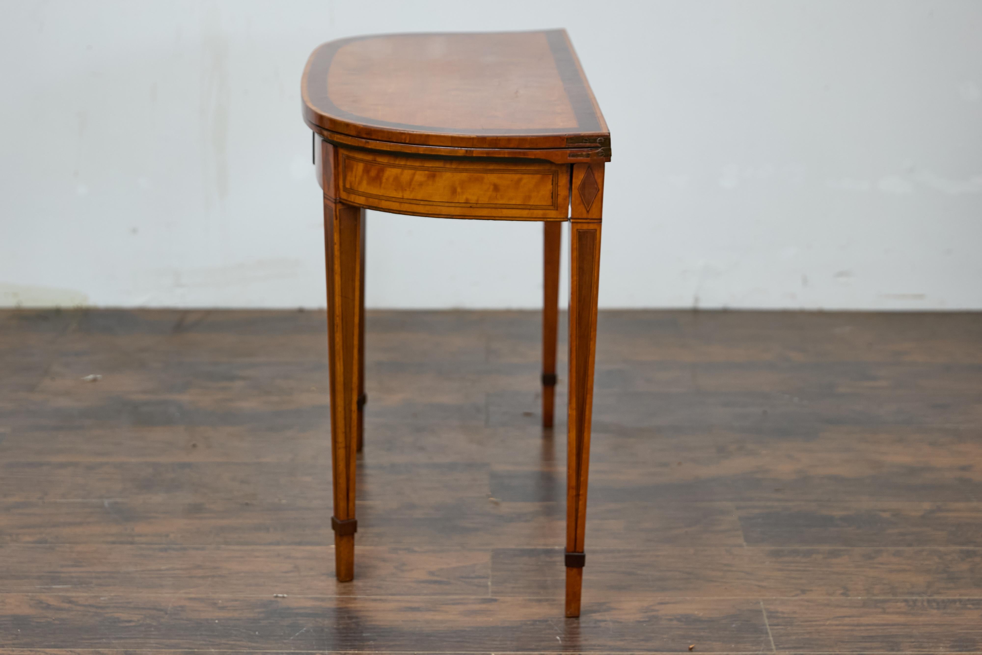 English 19th Century Neoclassical Demi-Lune Game Table with Inlaid Apron For Sale 6