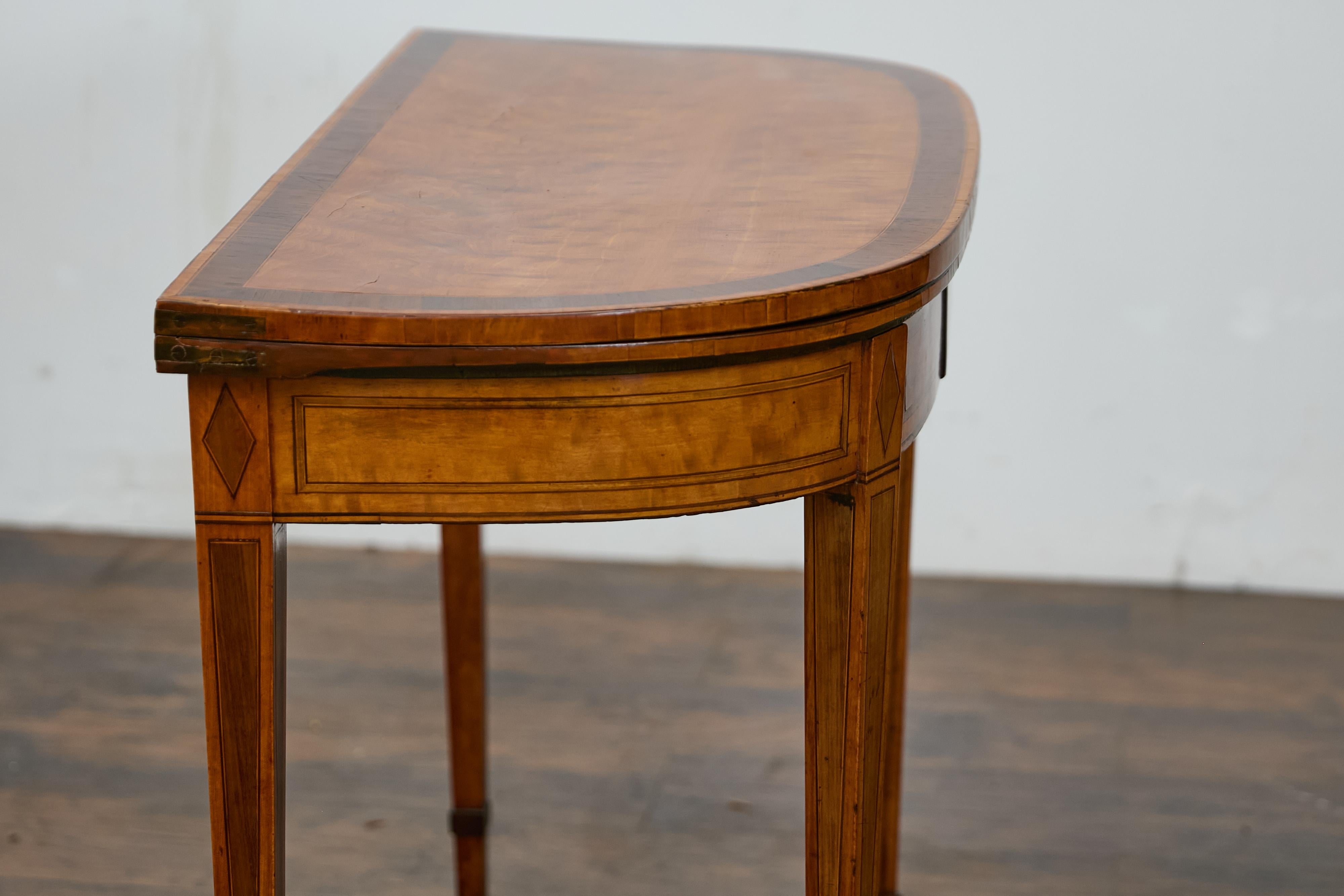 English 19th Century Neoclassical Demi-Lune Game Table with Inlaid Apron For Sale 12