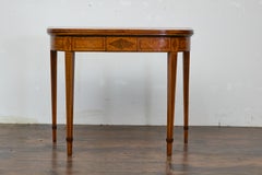 English 19th Century Neoclassical Demi-Lune Game Table with Inlaid Apron