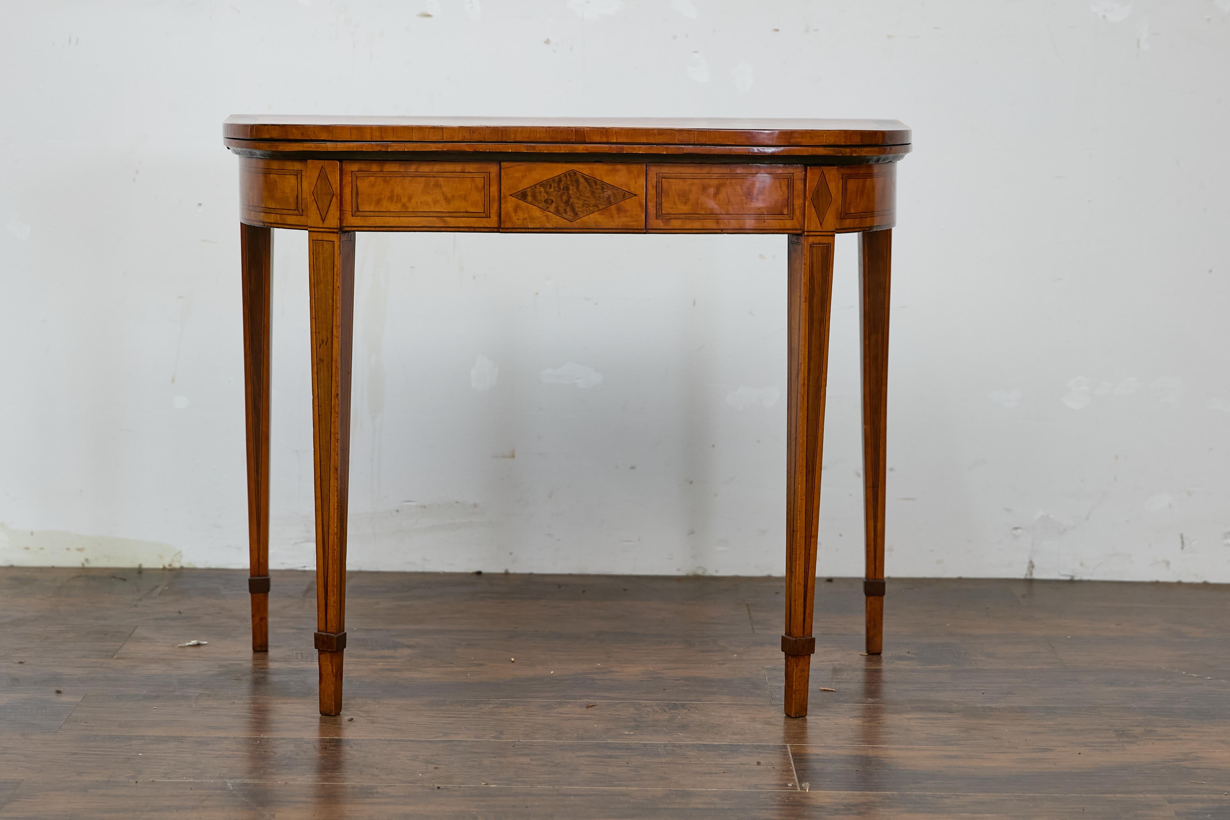 English 19th Century Neoclassical Demi-Lune Game Table with Inlaid Apron For Sale 15