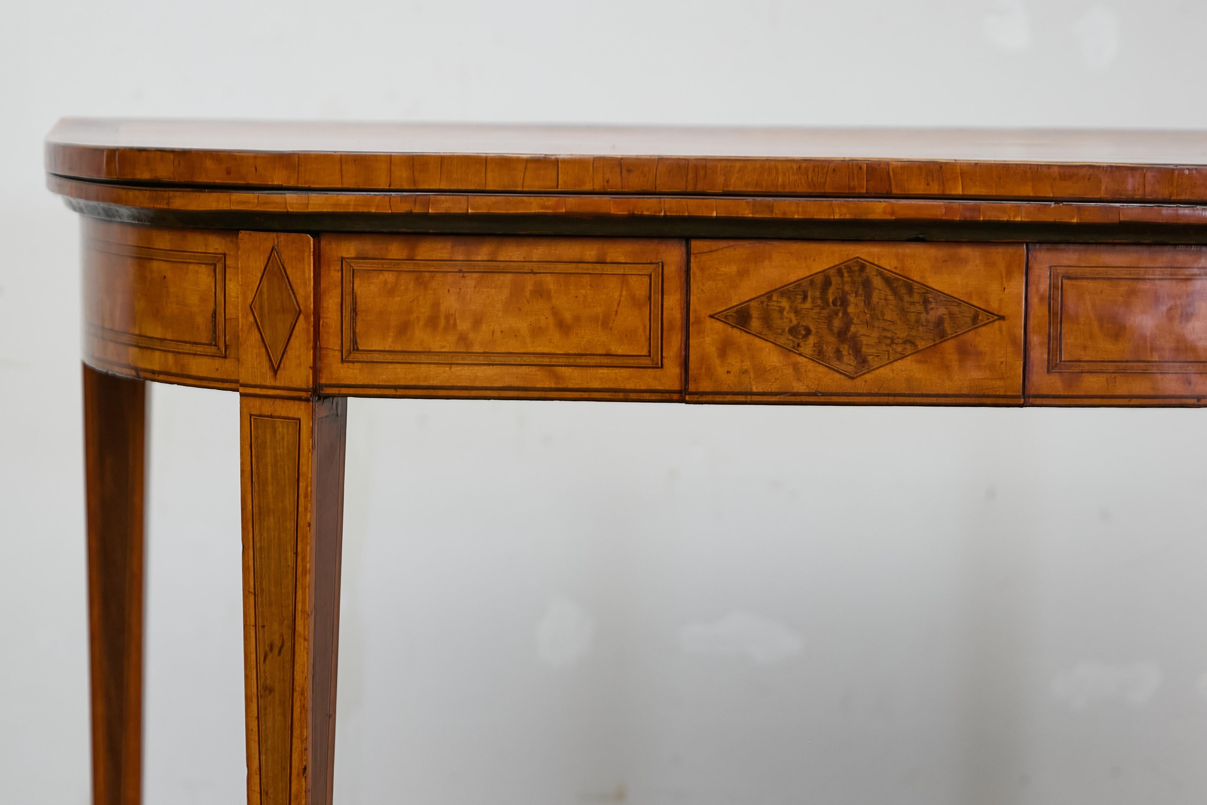 Inlay English 19th Century Neoclassical Demi-Lune Game Table with Inlaid Apron For Sale