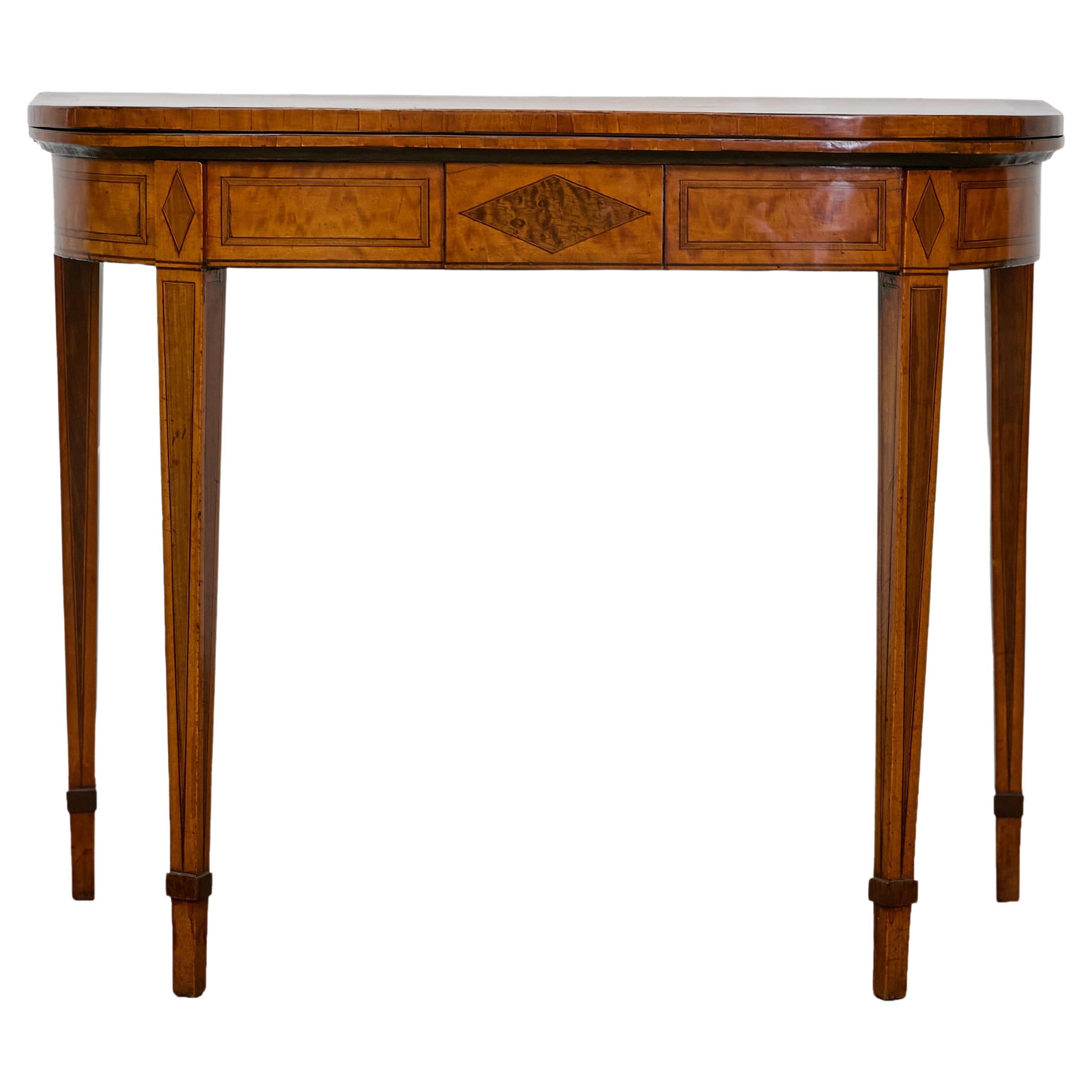 English 19th Century Neoclassical Demi-Lune Game Table with Inlaid Apron For Sale