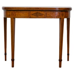 English 19th Century Neoclassical Demi-Lune Game Table with Inlaid Apron