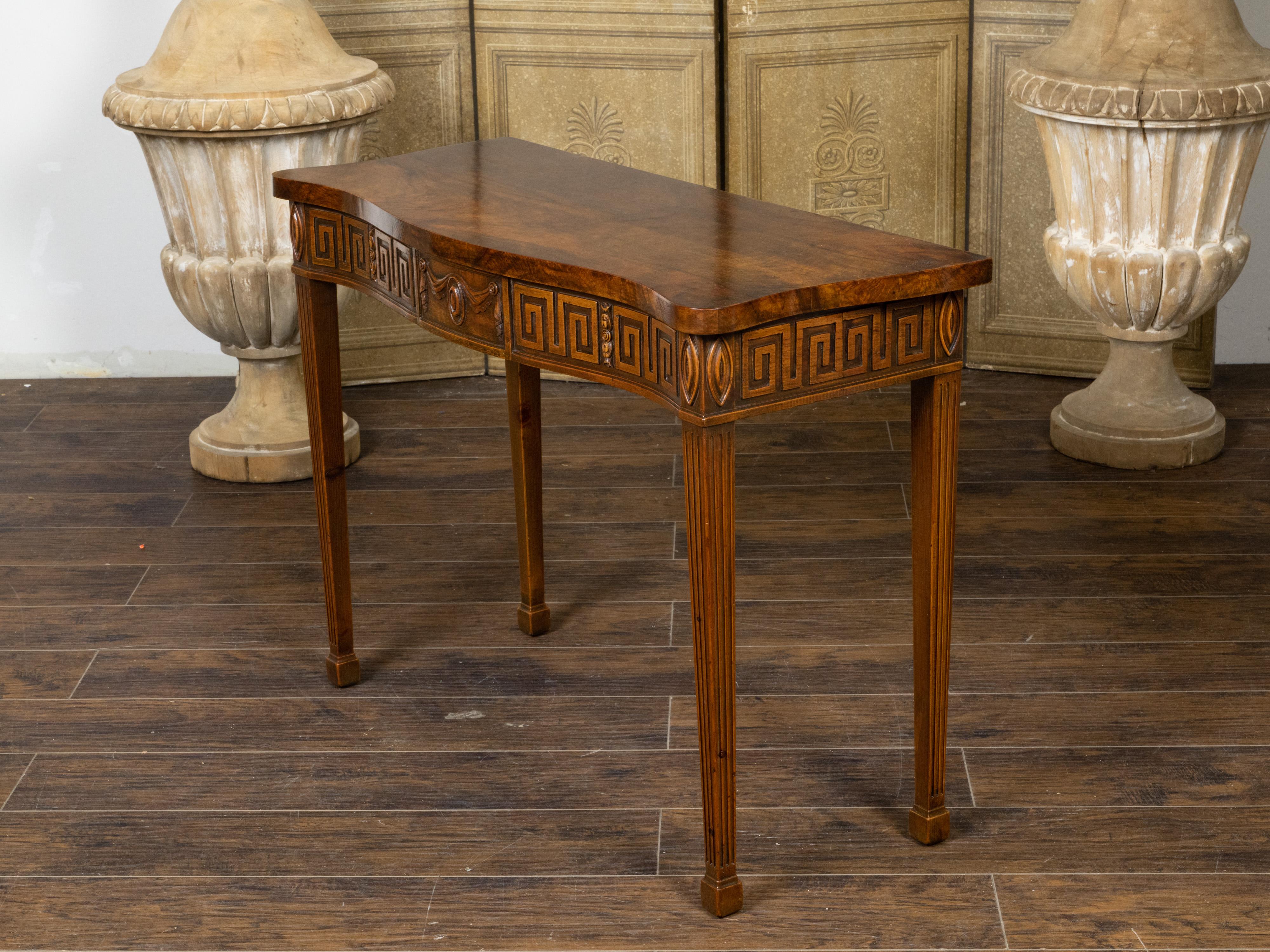 Carved English 19th Century Neoclassical Revival Mahogany Console Table with Greek Key