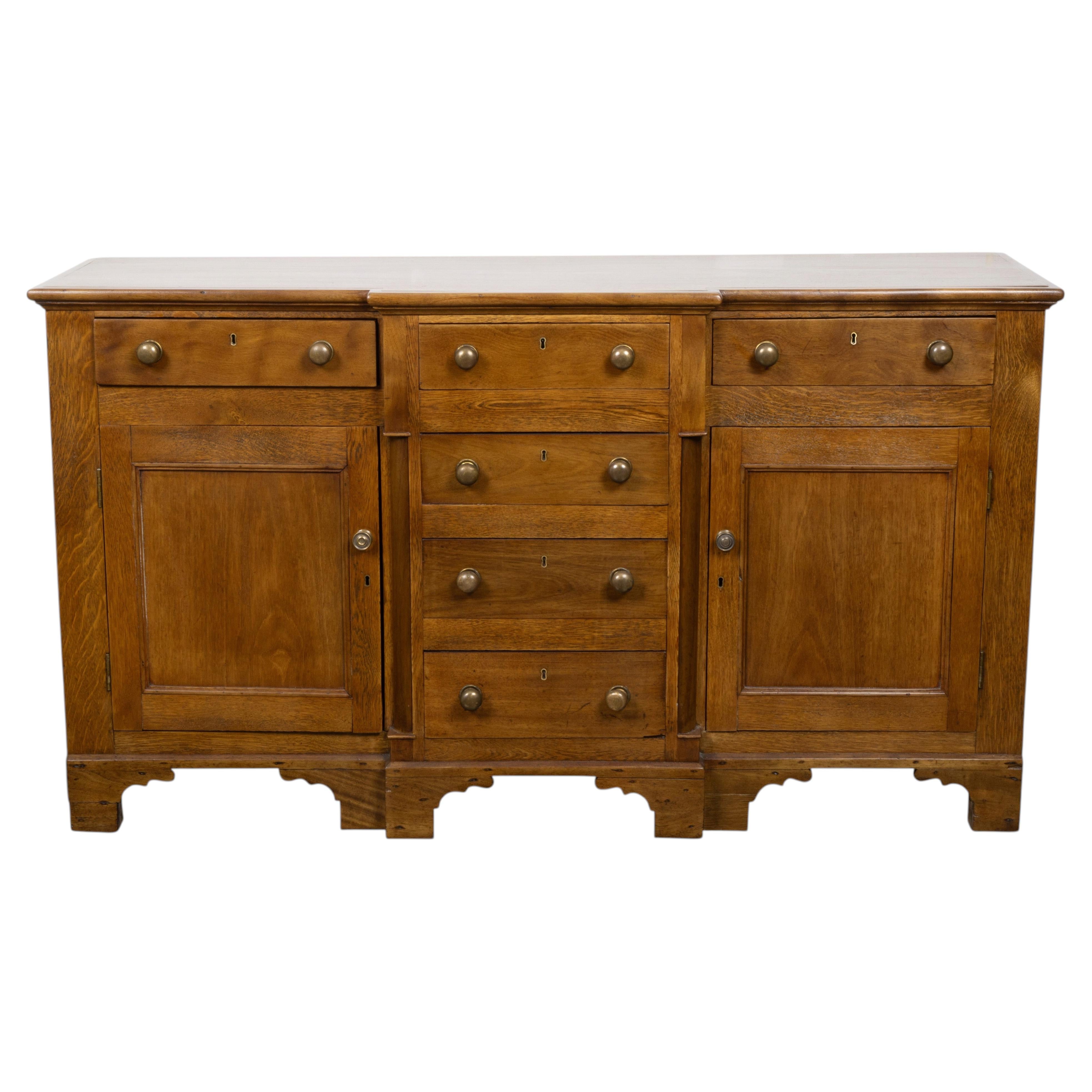 English 19th Century Oak and Walnut Sideboard with Cupboards For Sale