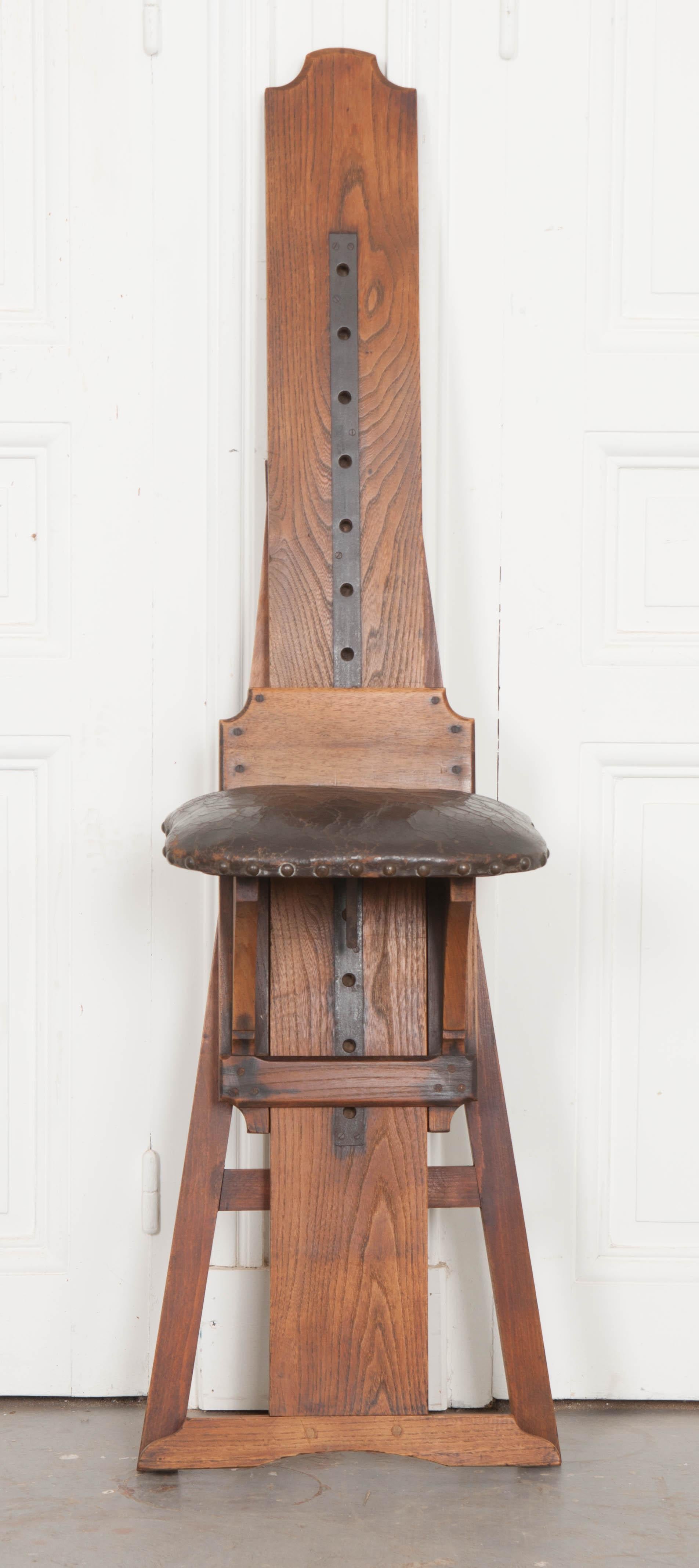 Leather English 19th Century Oak Artist’s Chair