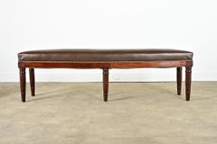 Englische Eichenbank des 19. Jahrhunderts mit Kunstledersitz