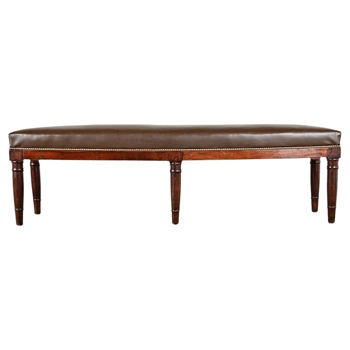 English 19th Century Oak Bench with Faux Leather Seat