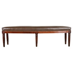English 19th Century Oak Bench with Faux Leather Seat