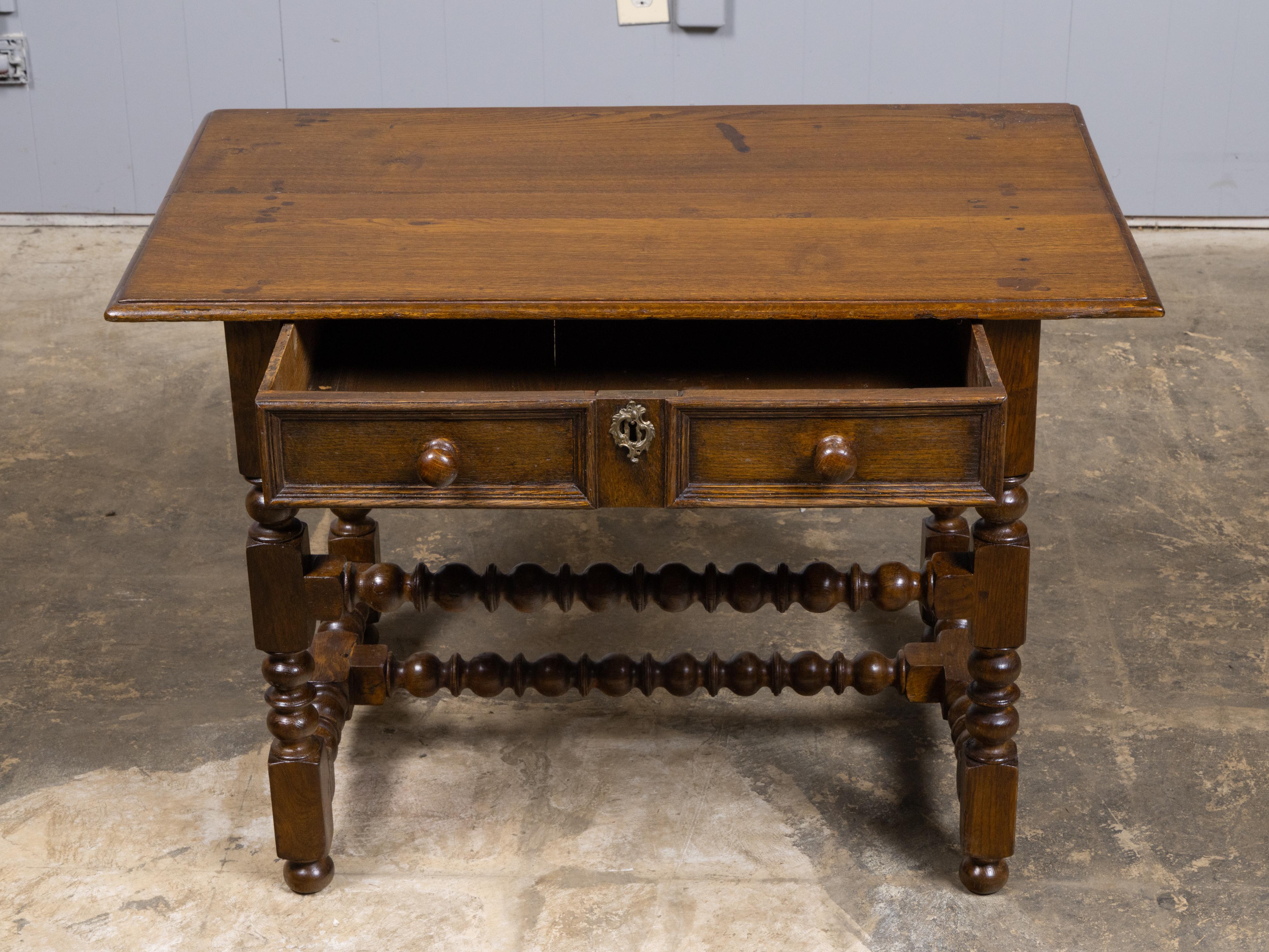 English 19th Century Oak Bobbin Leg Side Table with Single Drawer