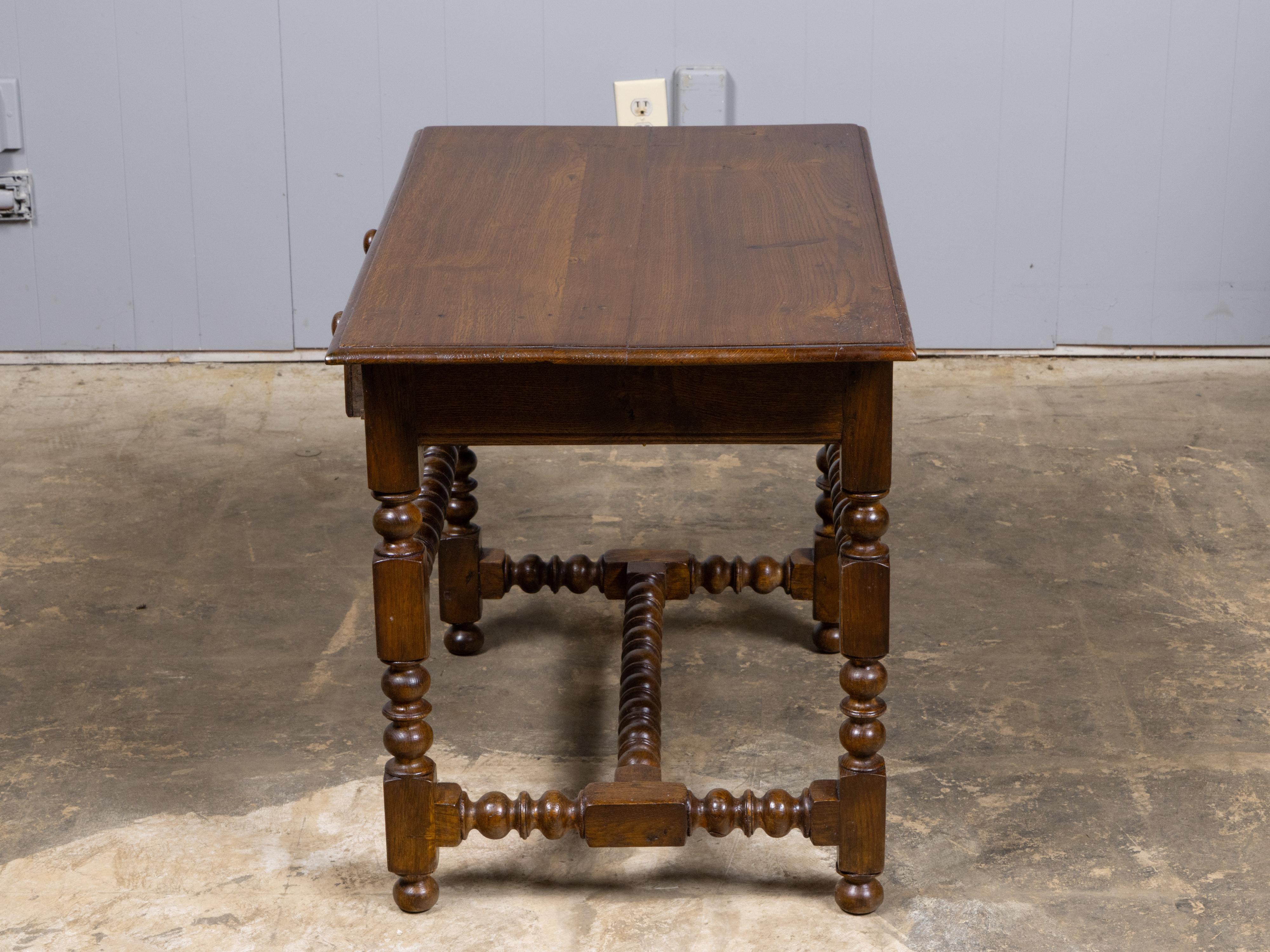English 19th Century Oak Bobbin Leg Side Table with Single Drawer
