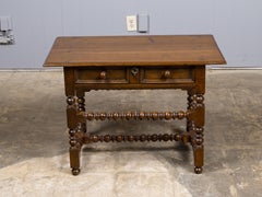 English 19th Century Oak Bobbin Leg Side Table with Single Drawer