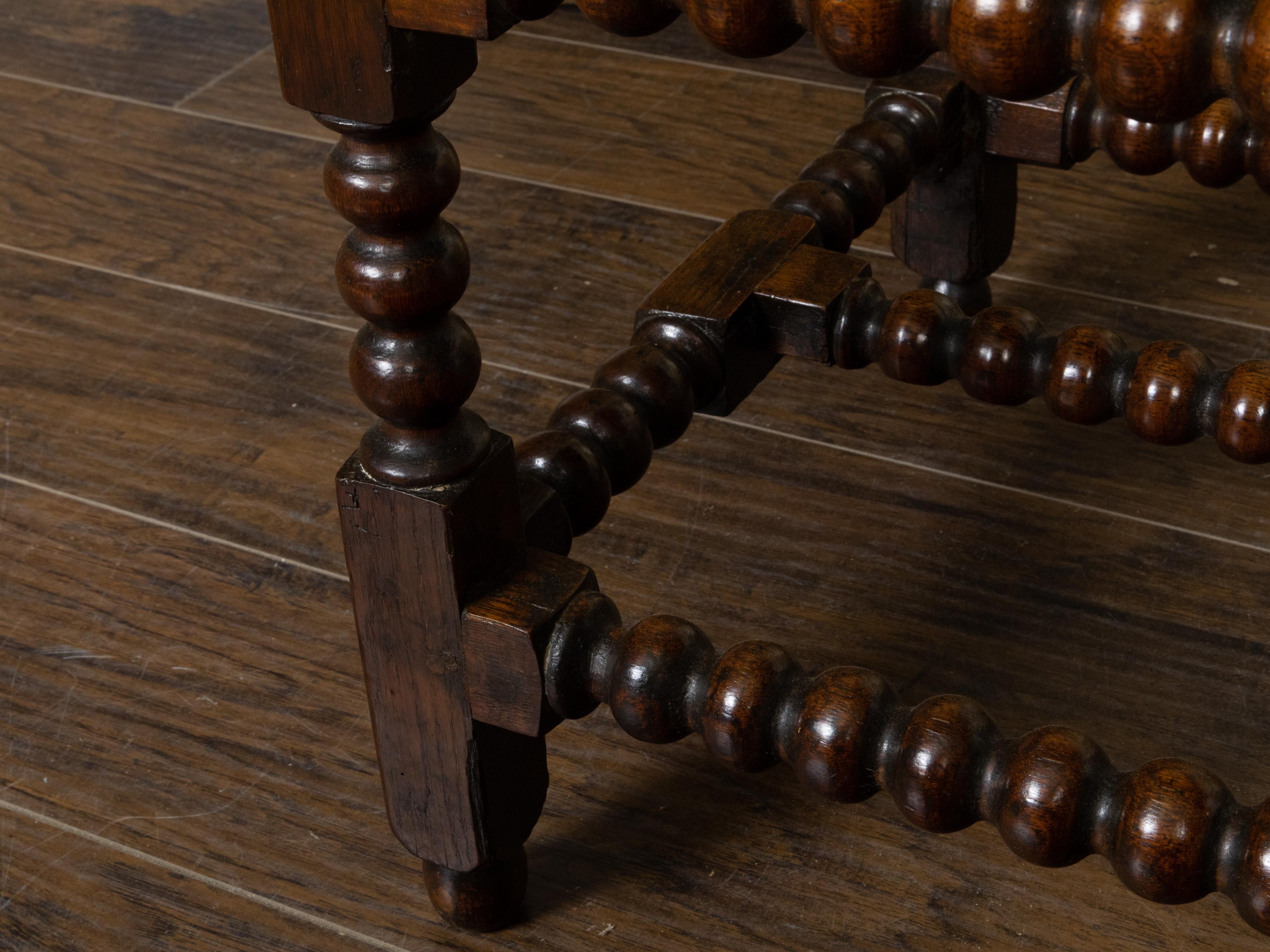 English 19th Century Oak Bobbin Leg Table with Single Drawer and Cross Stretcher For Sale 2
