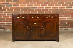 English 19th Century Oak Buffet with Four Drawers and Three Doors