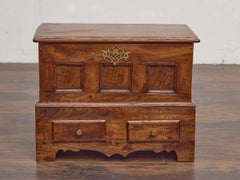 English 19th Century Oak Chest with Brass Mount and Lower Drawers