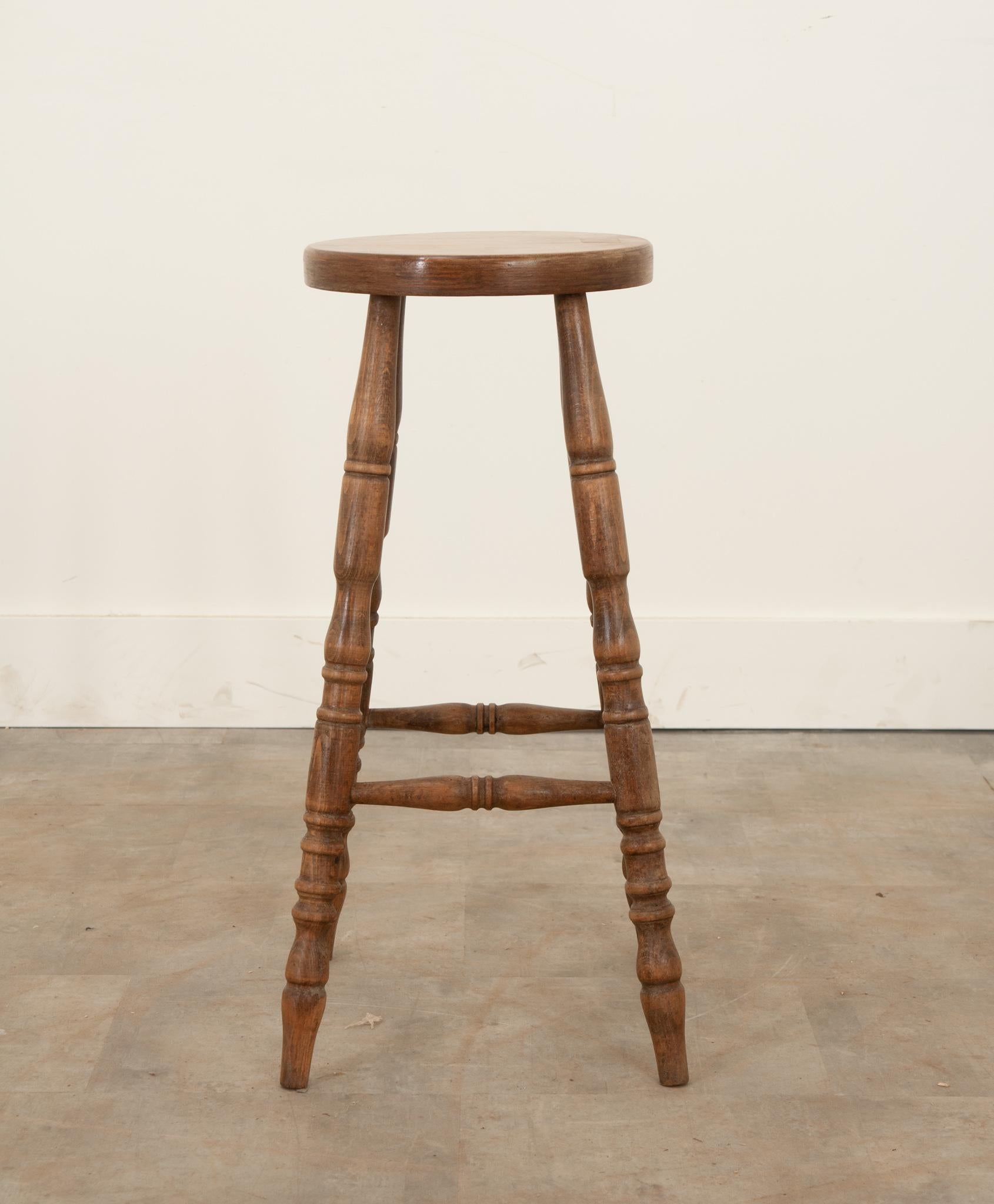 French Provincial English 19th Century Oak Counter Stool