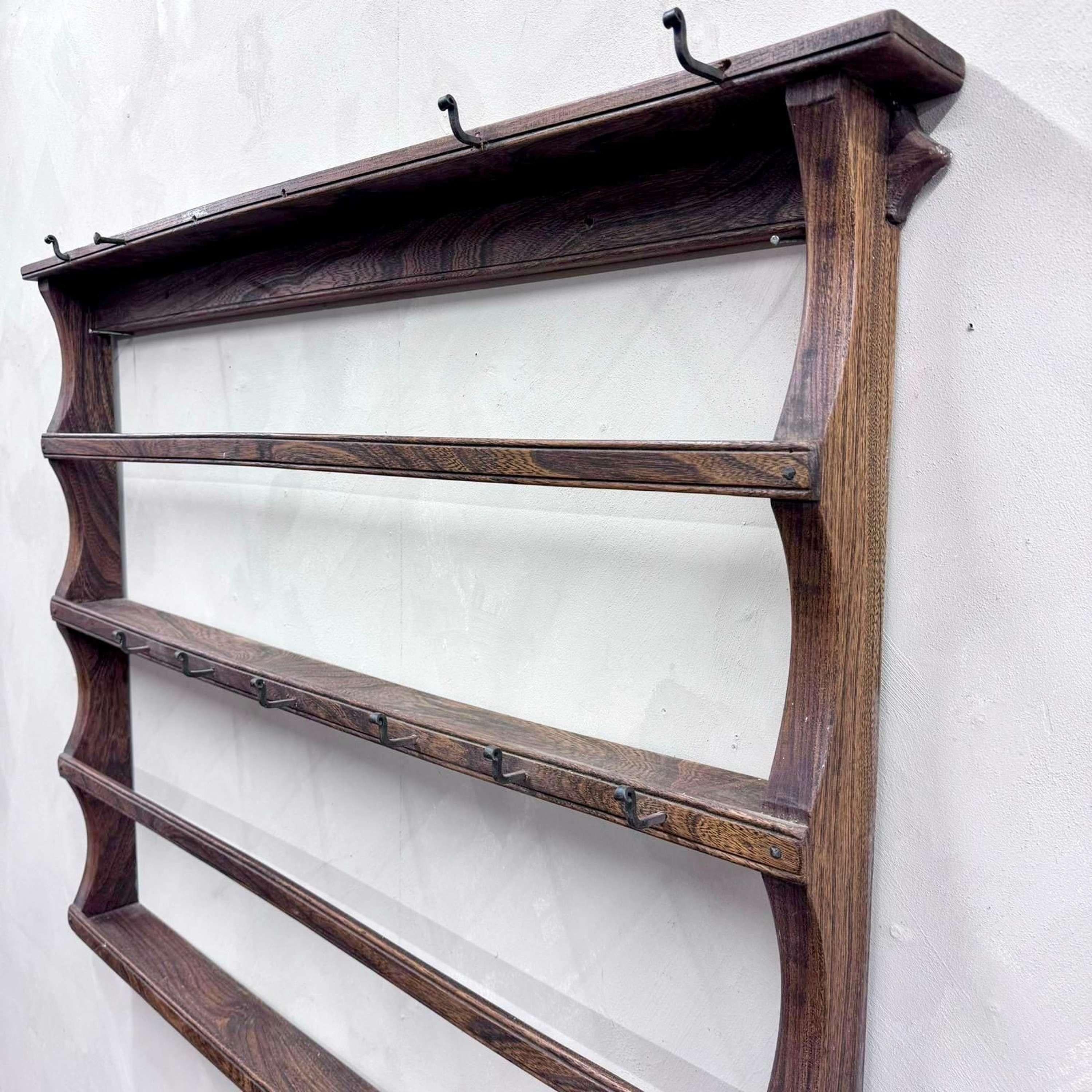Hand-Carved English 19th Century Oak Country House Plate Shelf For Sale
