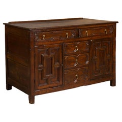 English 19th Century Oak Dresser Base with Geometric Front, Drawers and Doors