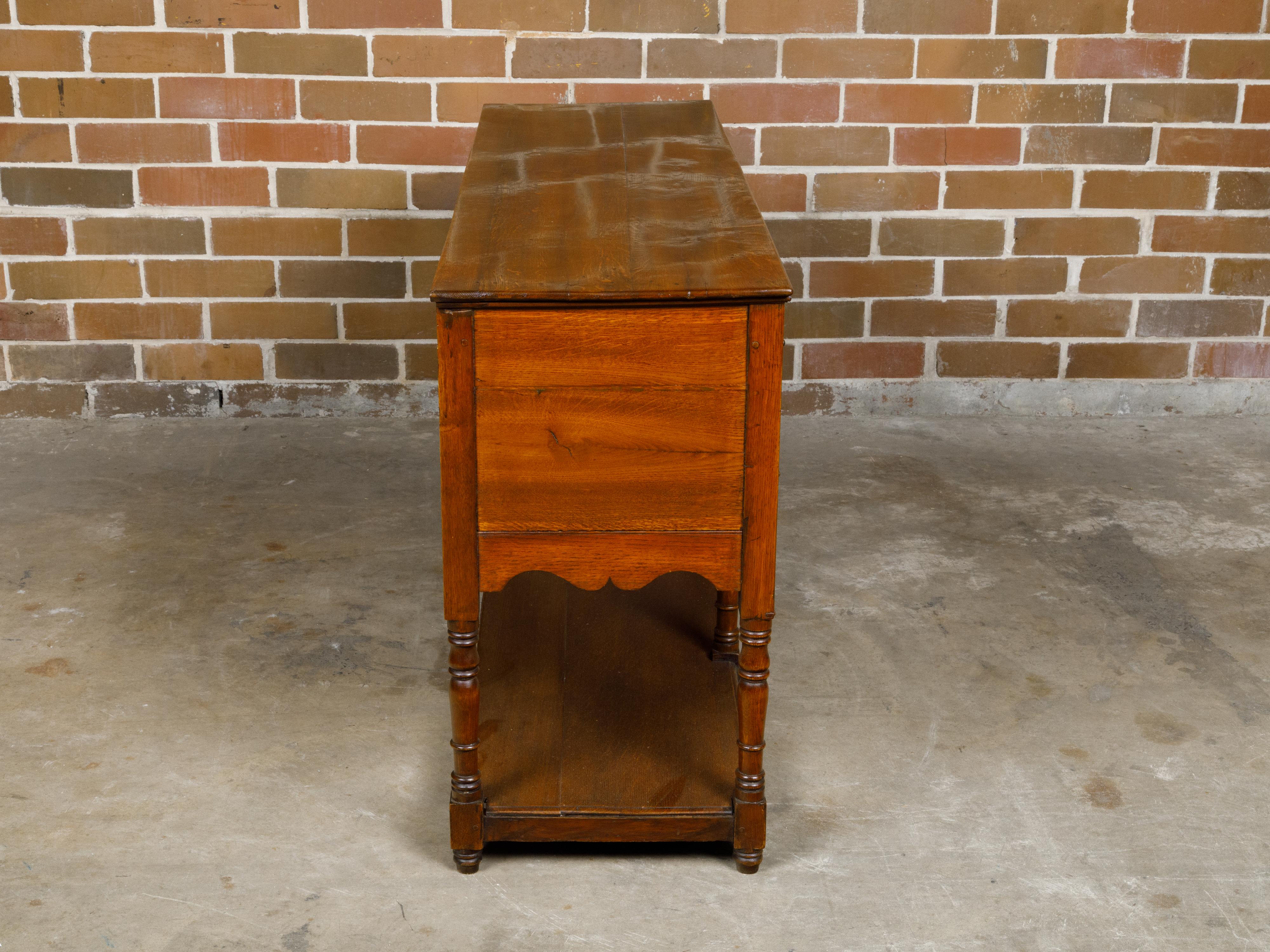 English 19th Century Oak Dresser Base with Marquetry, Doors and Drawers For Sale 7