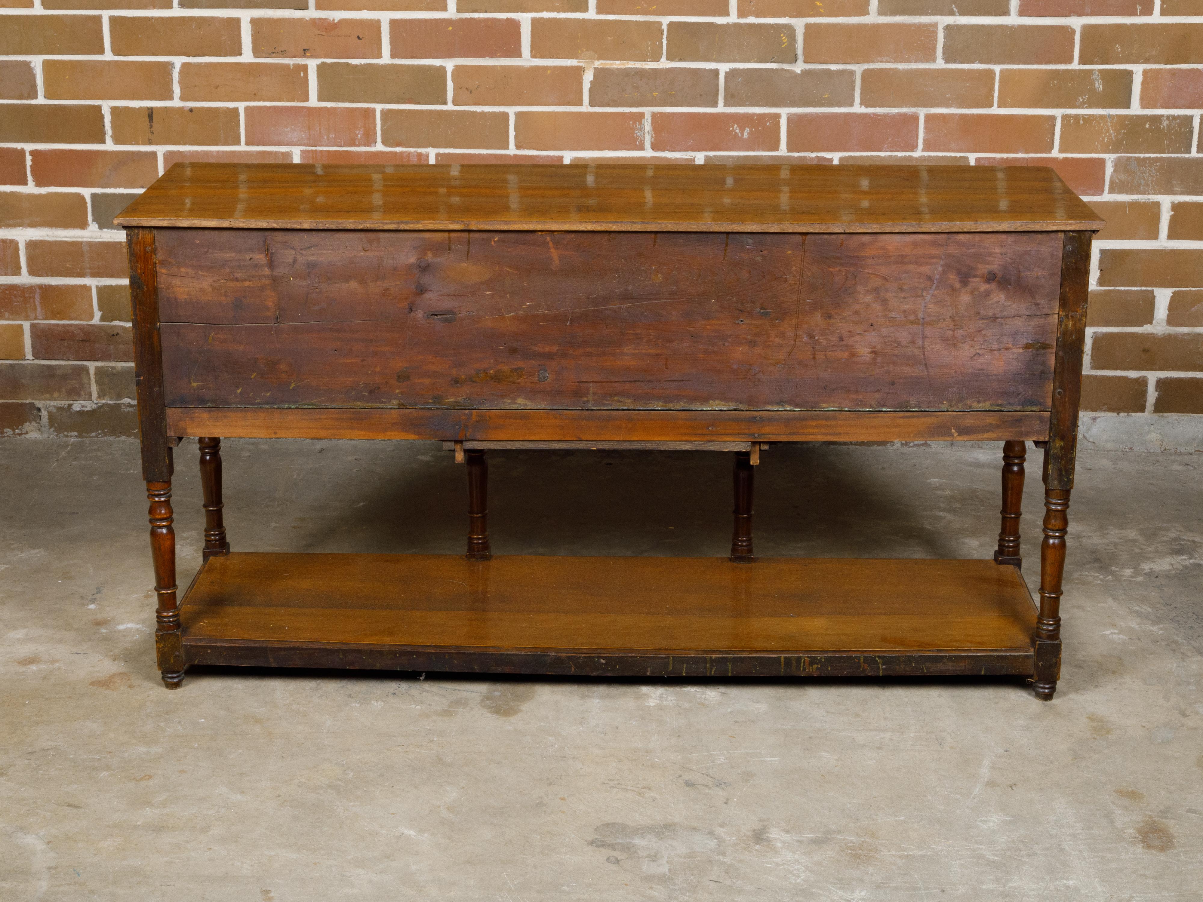 English 19th Century Oak Dresser Base with Marquetry, Doors and Drawers For Sale 8