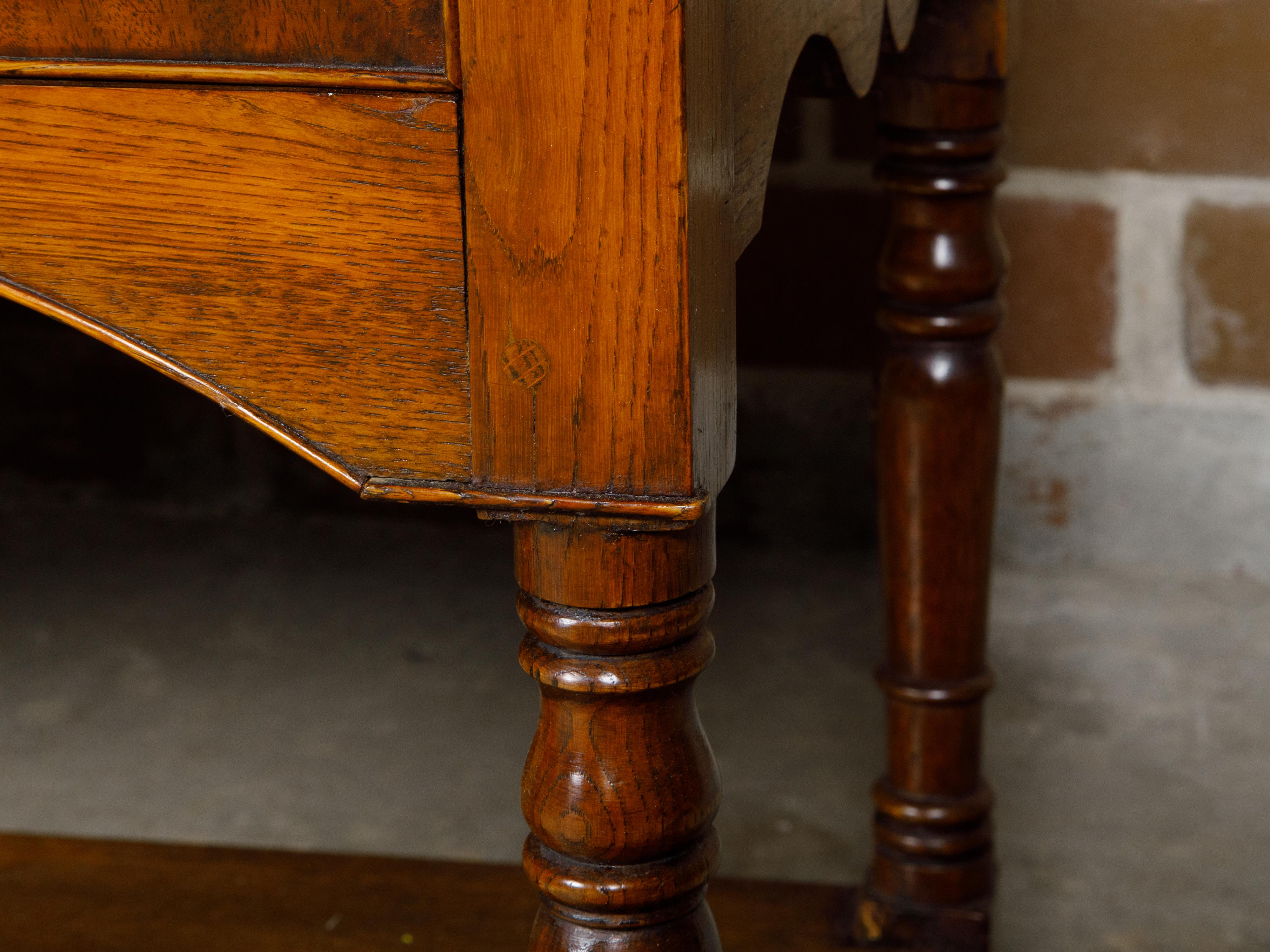 English 19th Century Oak Dresser Base with Marquetry, Doors and Drawers For Sale 1