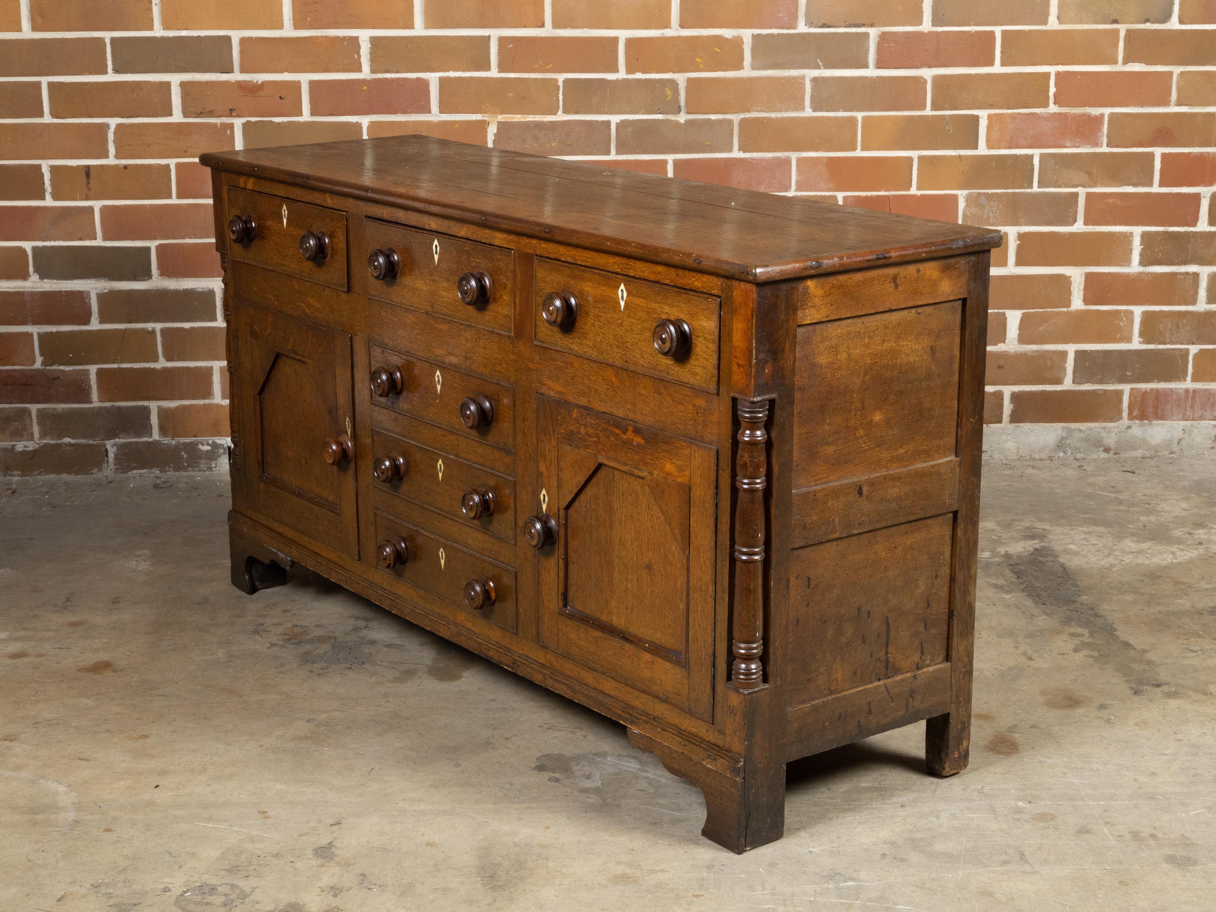 English 19th Century Oak Dresser Base with Six Drawers and Two Doors 2
