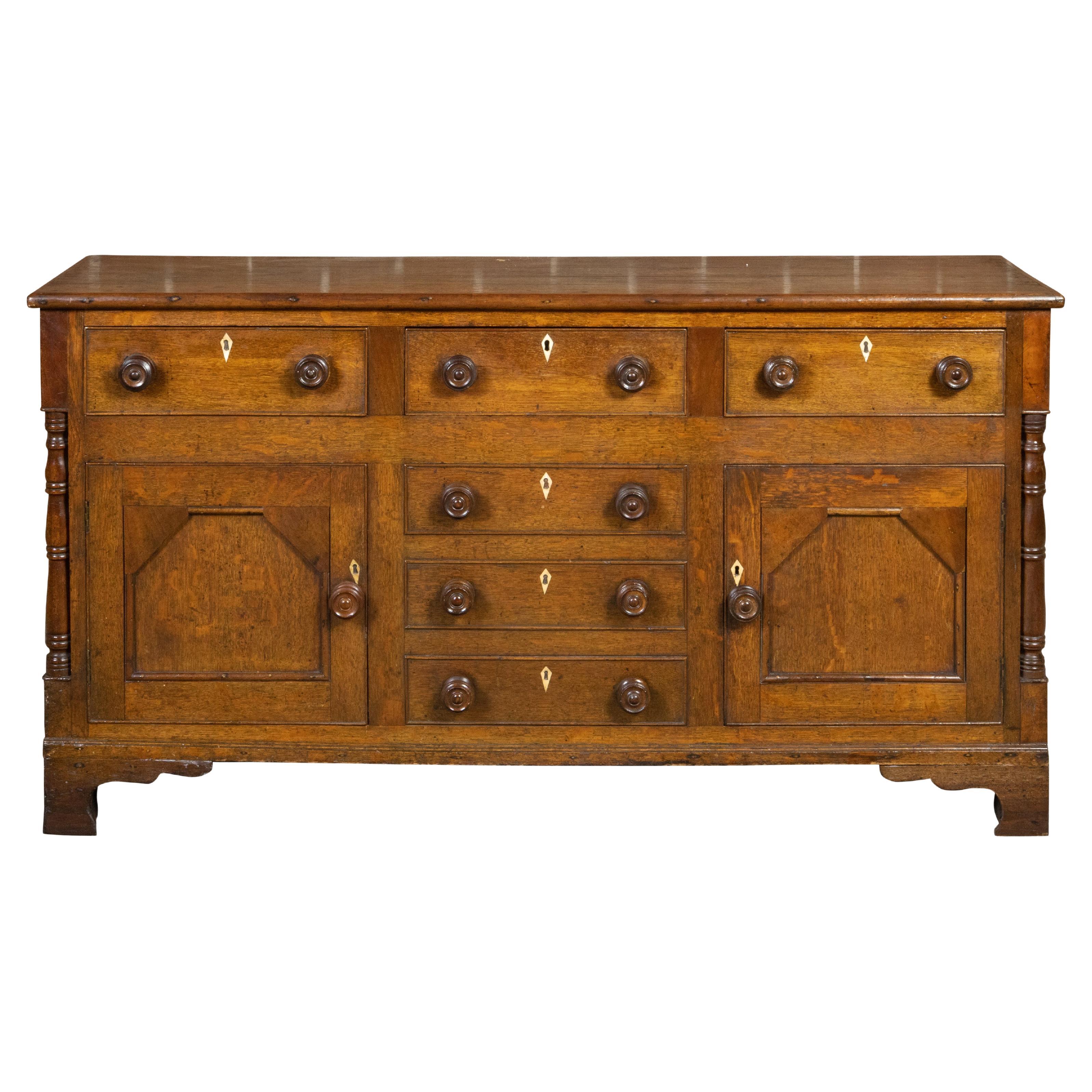 English 19th Century Oak Dresser Base with Six Drawers and Two Doors