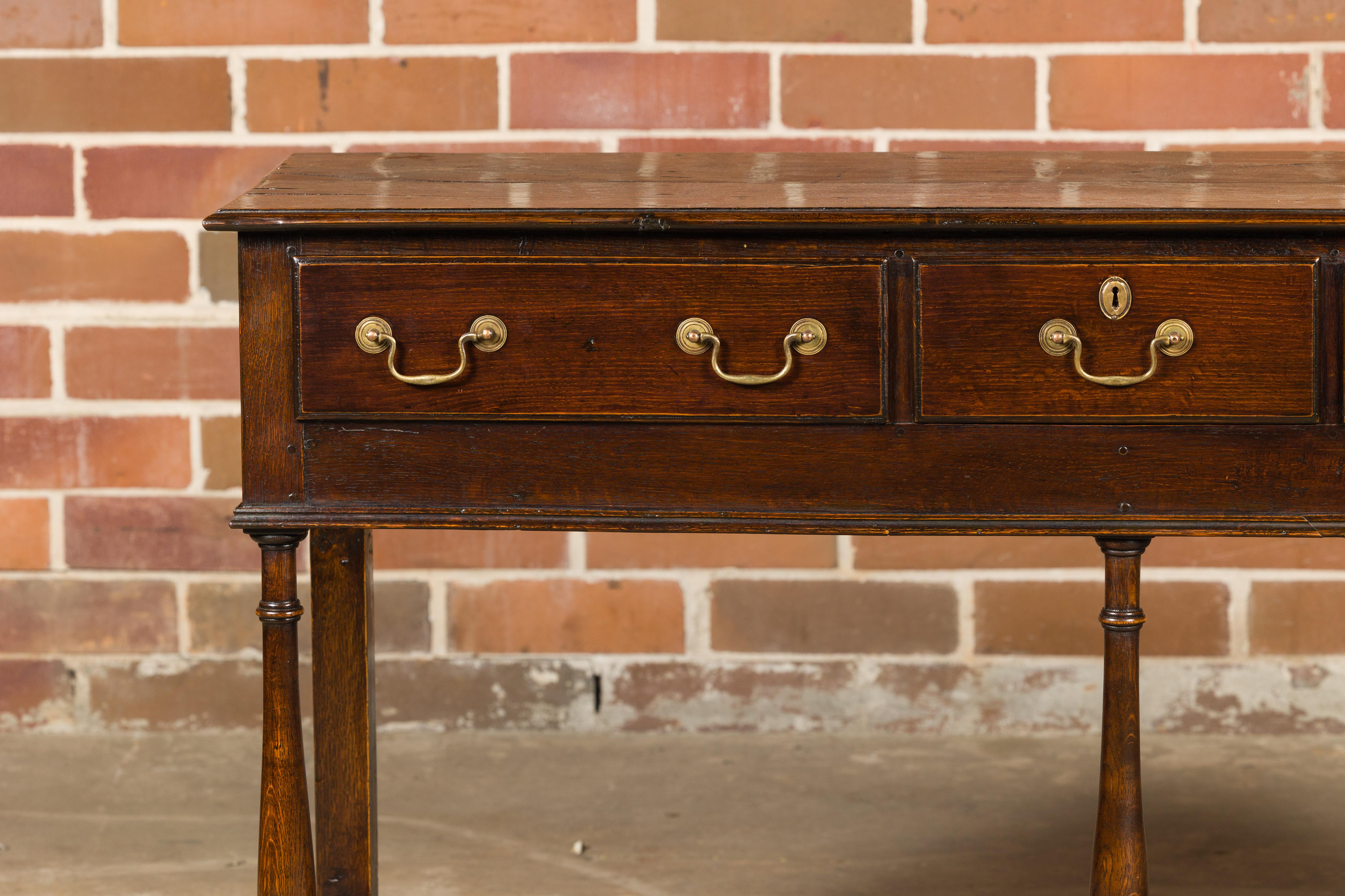English 19th Century Oak Dresser Base with Three Drawers and Baluster Legs In Good Condition For Sale In Atlanta, GA
