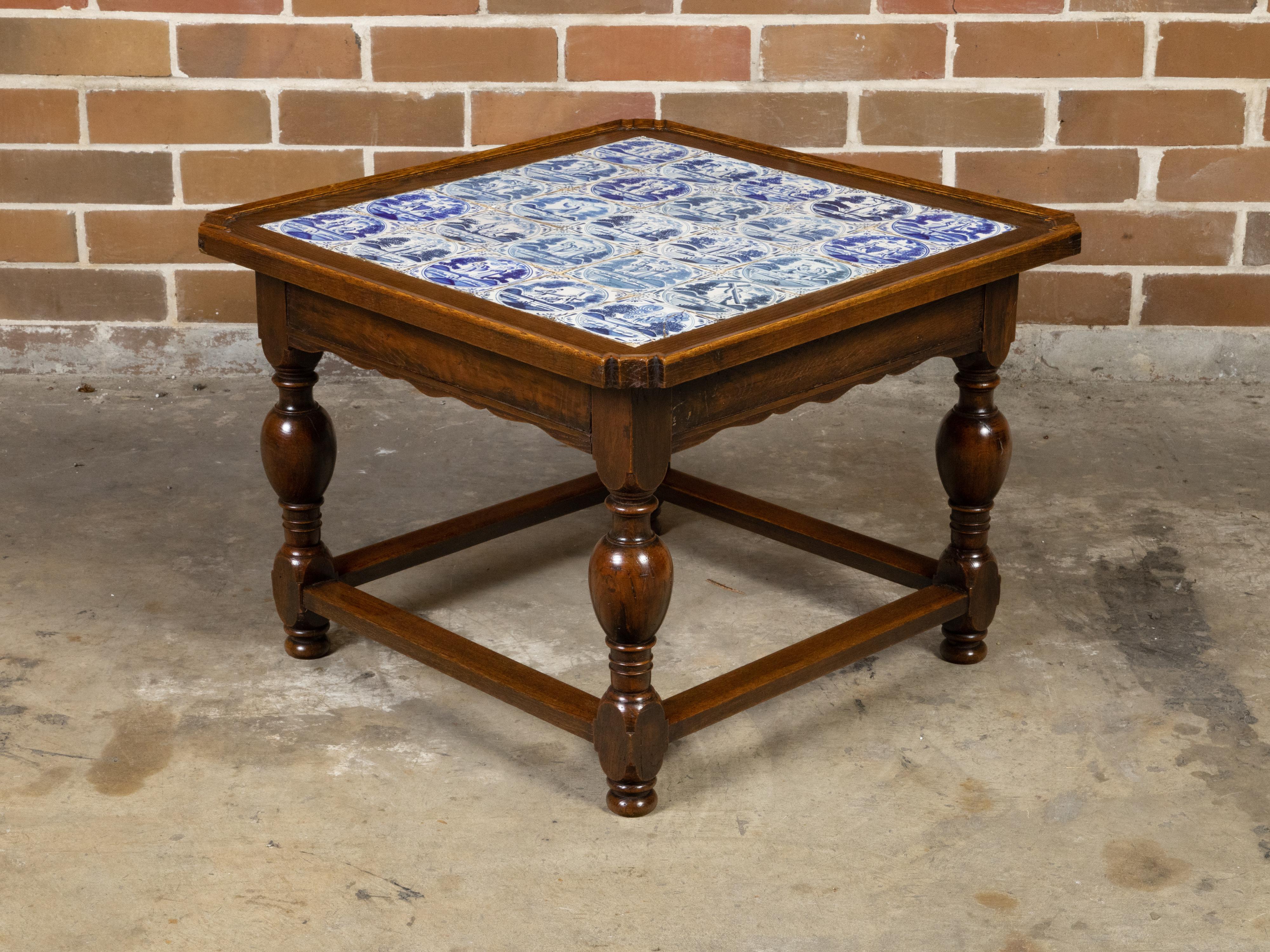English 19th Century Oak Drinks Table with Delft Tiles and Turned Baluster Legs 4