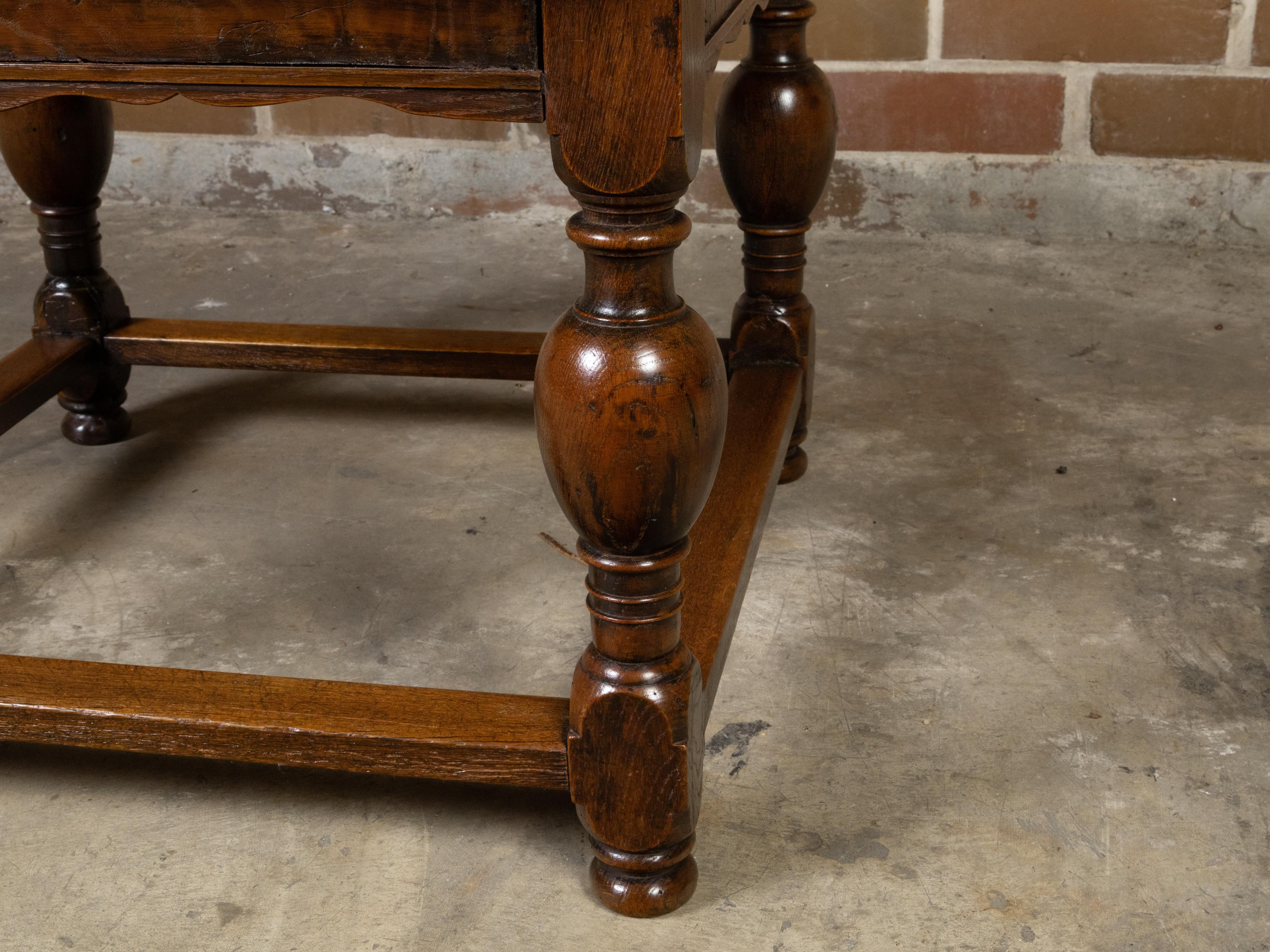 English 19th Century Oak Drinks Table with Delft Tiles and Turned Baluster Legs 5