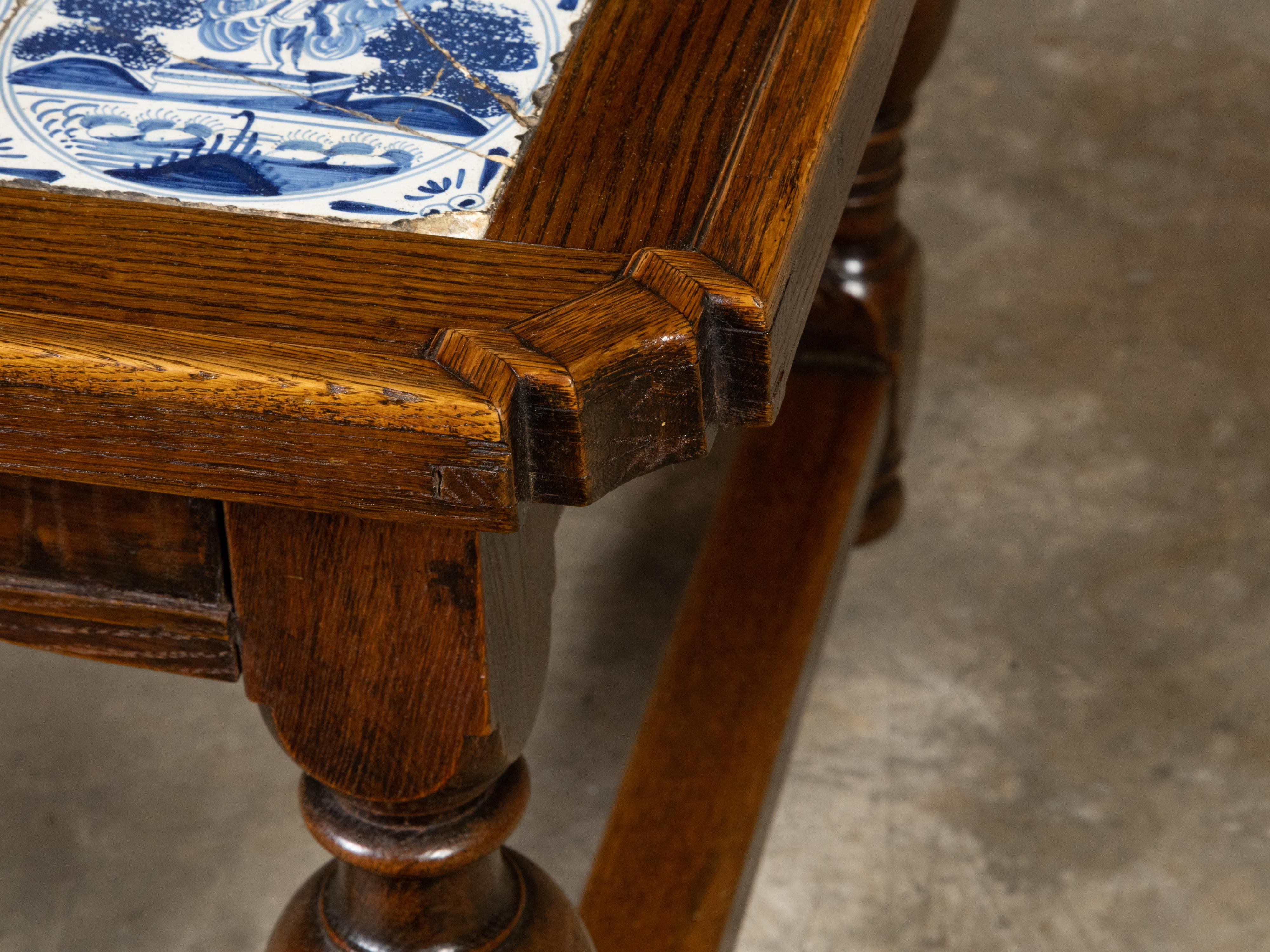 English 19th Century Oak Drinks Table with Delft Tiles and Turned Baluster Legs 6