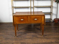 English 19th Century Oak Drop Leaves Draper's Table with Brass Measuring Tape