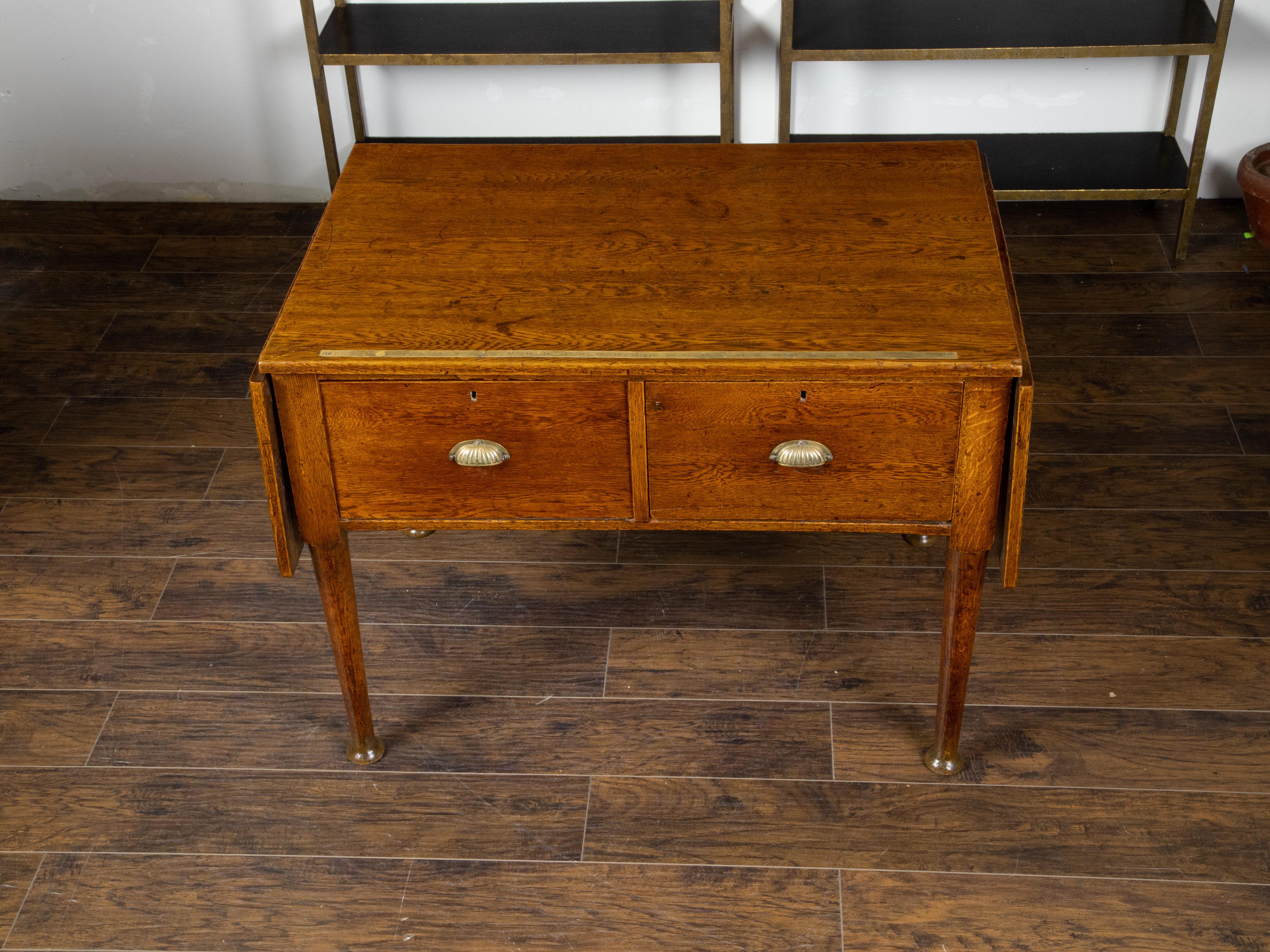 Inlay English 19th Century Oak Drop Leaves Draper's Table with Brass Measuring Tape For Sale