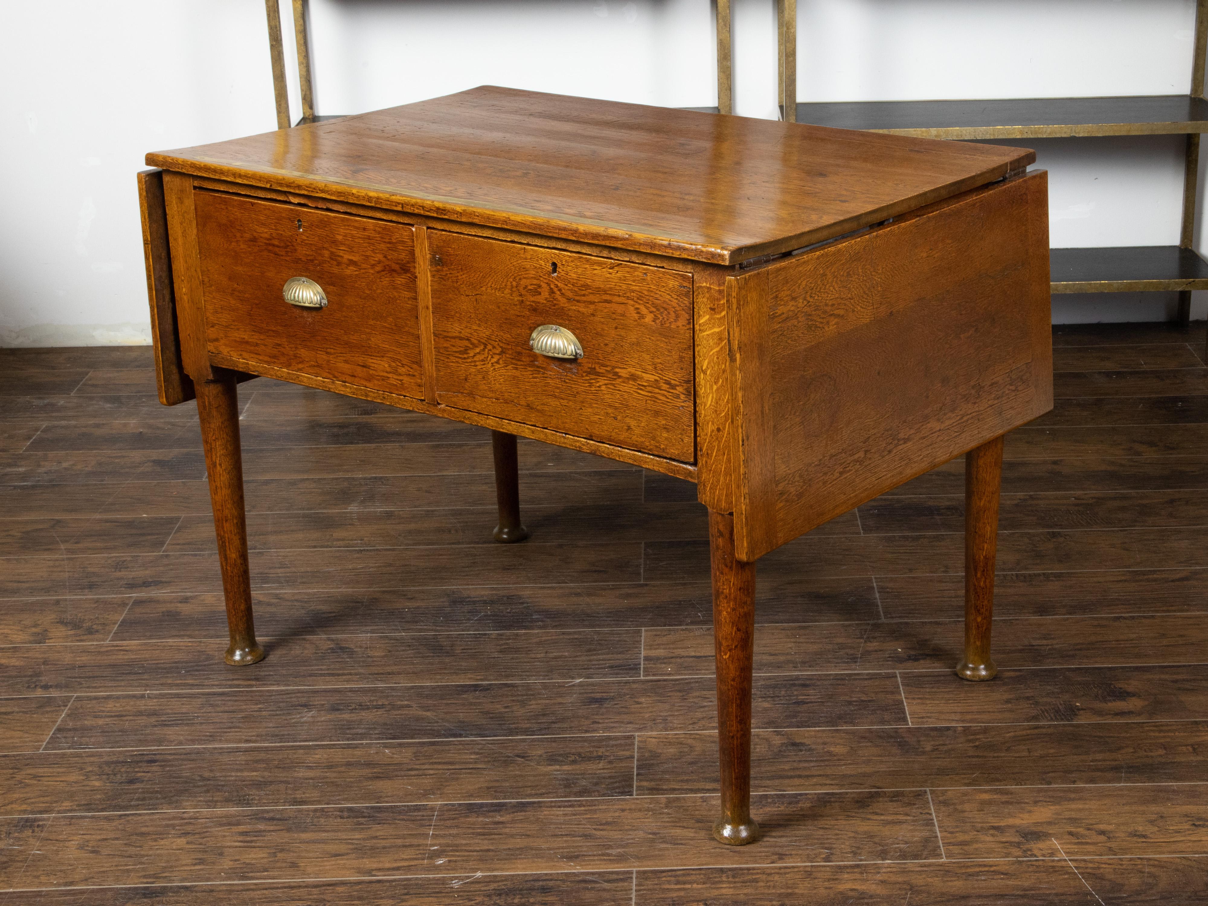 English 19th Century Oak Drop Leaves Draper's Table with Brass Measuring Tape In Good Condition For Sale In Atlanta, GA