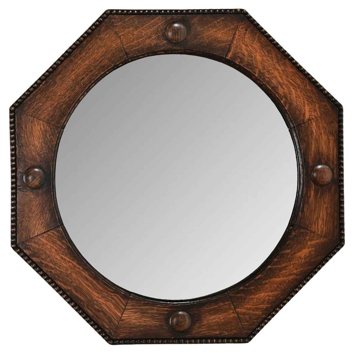 English 19th Century Oak Hexagon Mirror