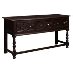 Base de commode en chêne du XIXe siècle de style jacobéen, pieds avant tournés