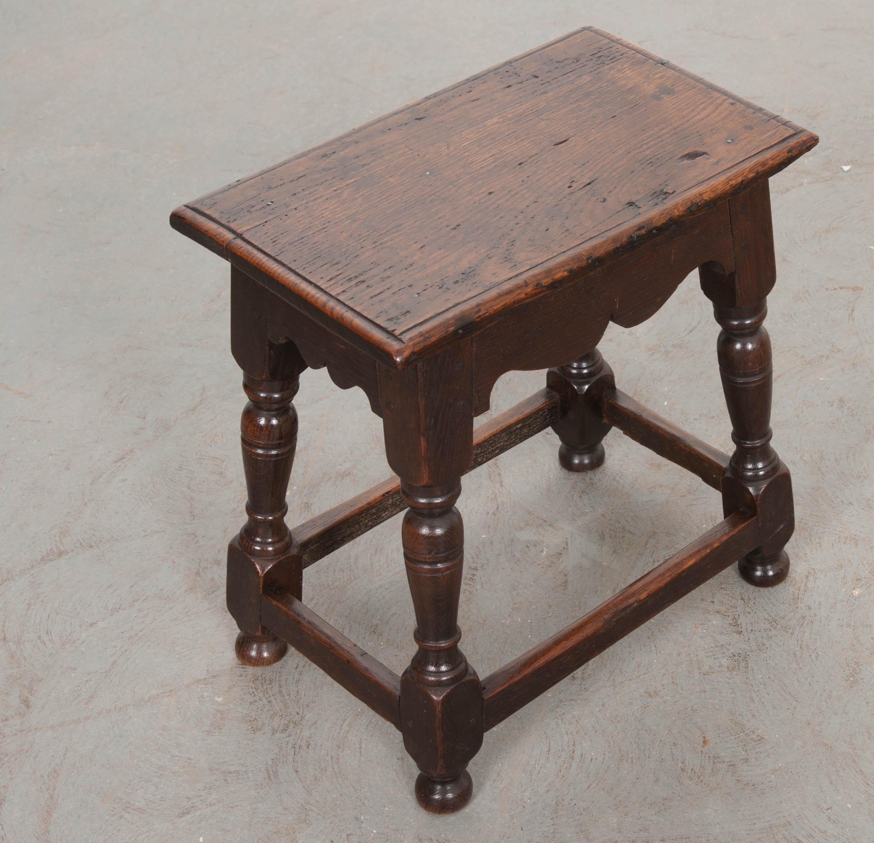 Carved English 19th Century Oak Joint Stool