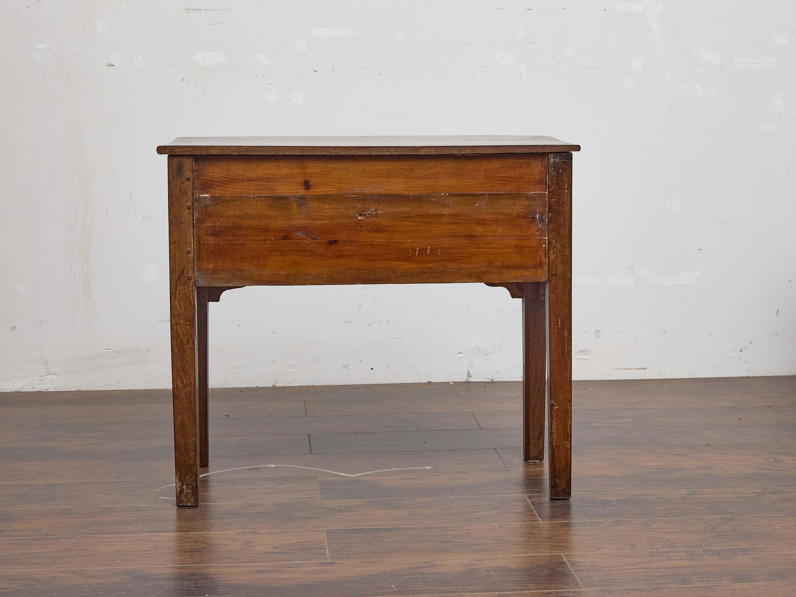 English 19th Century Oak Lowboy with Brass Drop Handles For Sale 2