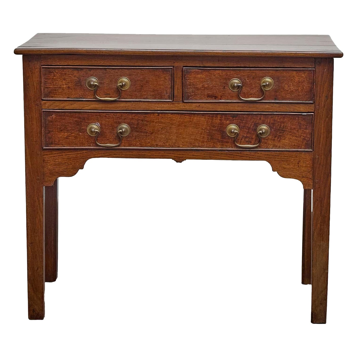 English 19th Century Oak Lowboy with Brass Drop Handles For Sale