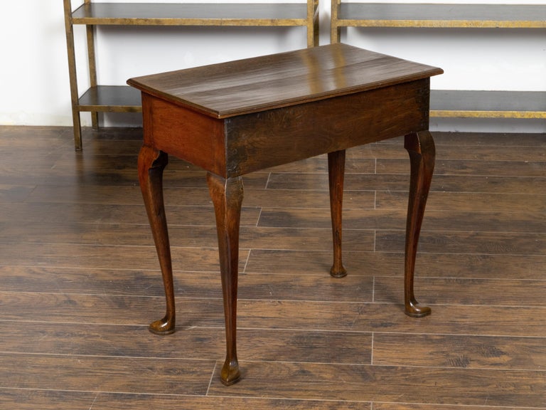 Brass English 19th Century Oak Lowboy with Drawer, Chippendale Handle and Slipper Feet For Sale