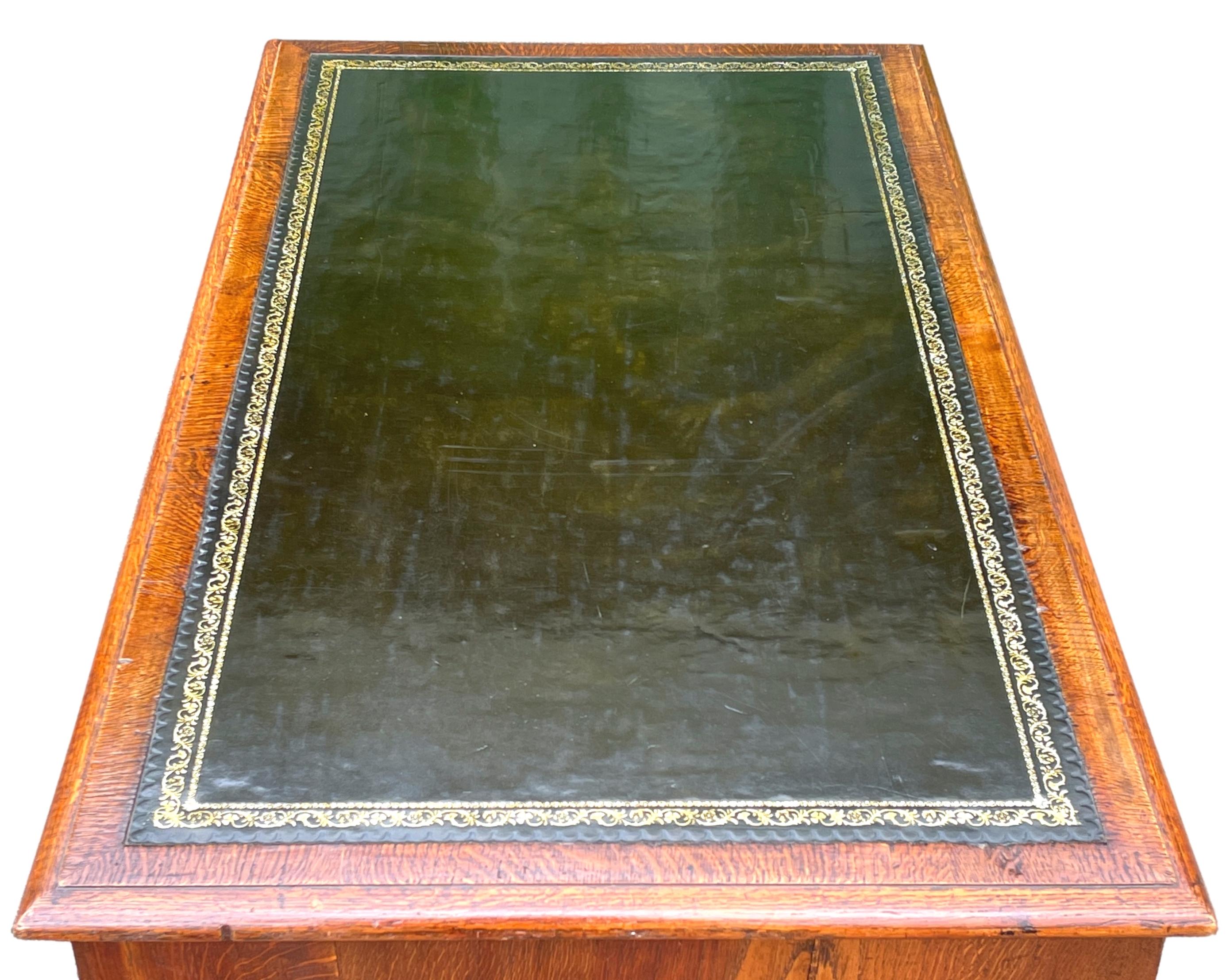 Victorian English 19th Century Oak Pedestal Desk For Sale